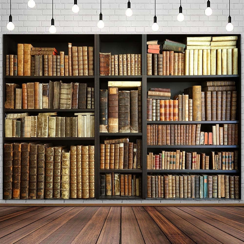 Etsyoki 7X5FT Brown Bookshelf Backdrop Library Modern Retro Bookcase Photography Backdrops Home Office Zoom Meeting
