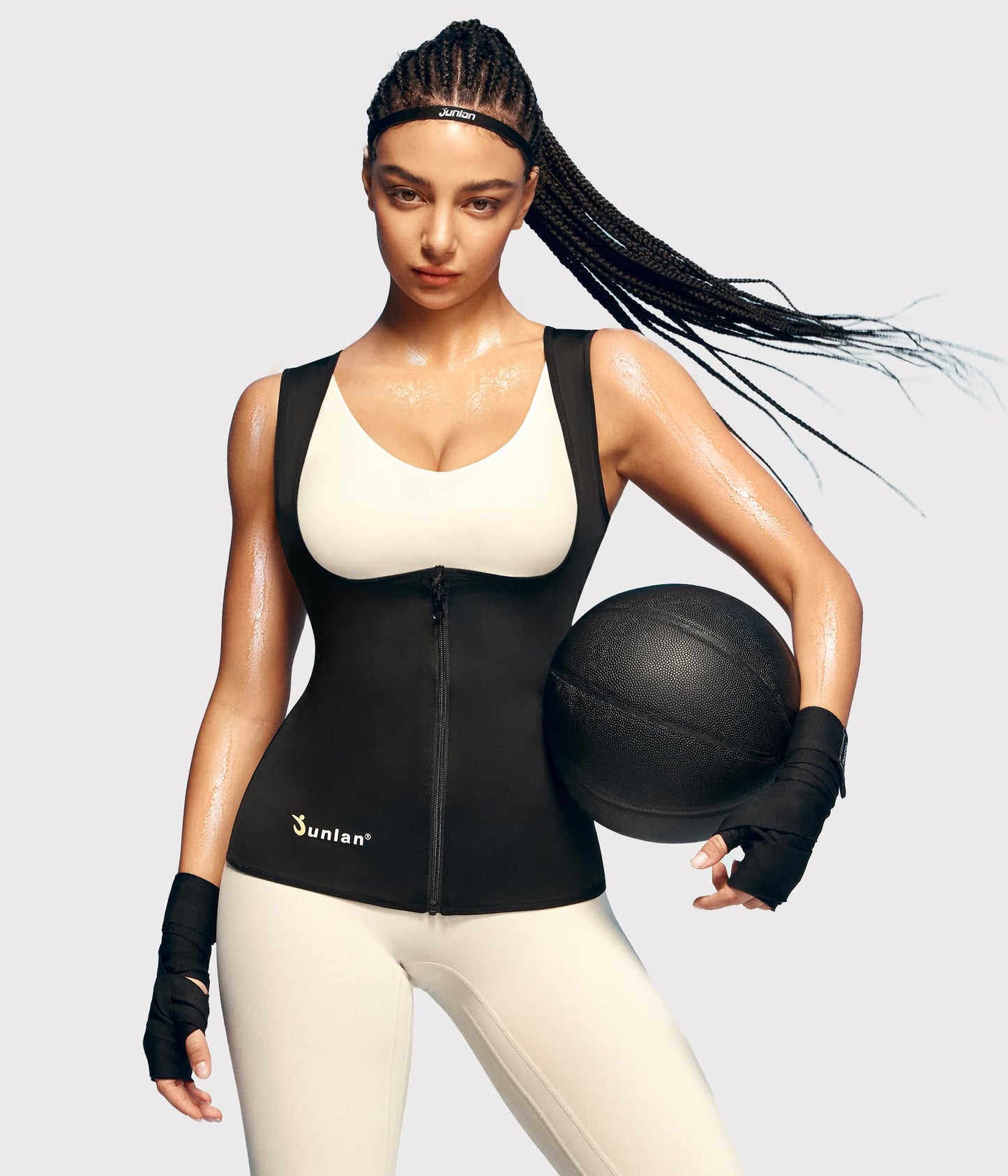 Junlan Sauna Suit for Women Waist Trainer Vest for Women Sweat Tank Top Shaper for Women with Zipper (Black, Large)
