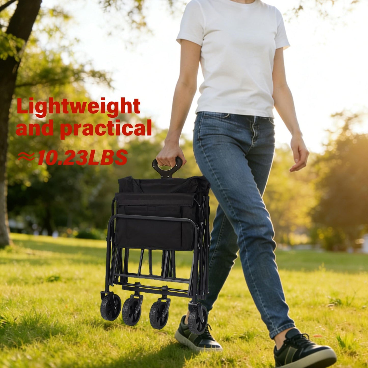 Tule Tuowu Folding Beach Wagon 330lbs Heavy Duty Collapsible Wagon Cart with 360° Swivel Wheels&Front Pocket, for Grocery,Shopping,Outdoor&Camping