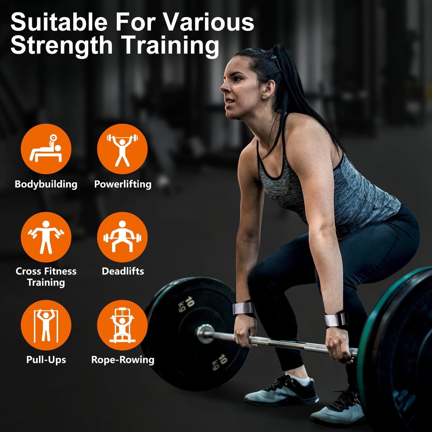 JOBGAIN Weight Lifting Wrist Straps, Double Layer Leather Wrist Strap for Deadlift and Powerlifting, Adjustable Neoprene Padded Wrist Wraps, for Men & Women, 1 Pair, Grey