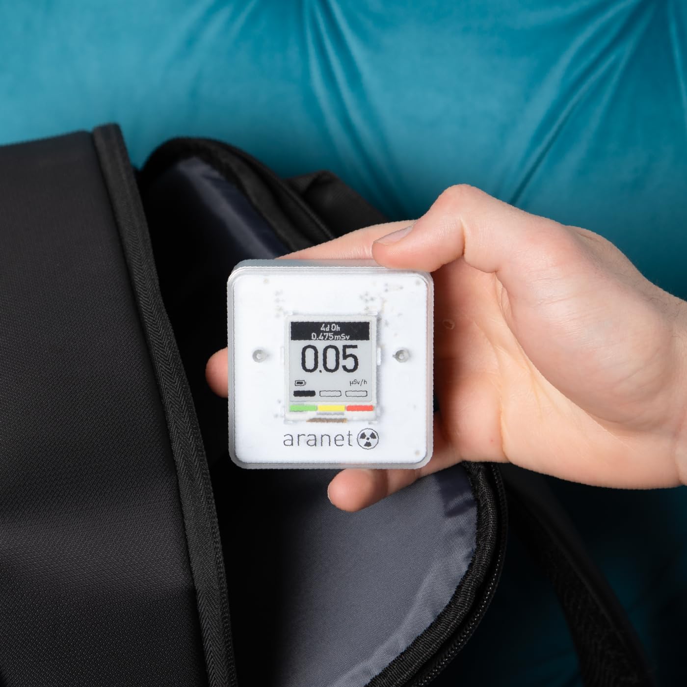SAF Aranet Radiation Detector, Dosimeter, Portable, Measures Dose Rate & Total Dose of Ionizing Radiation, E-Ink Display, 4-Year Battery Life, Bluetooth Connection, Free App with Graphics & Alarm