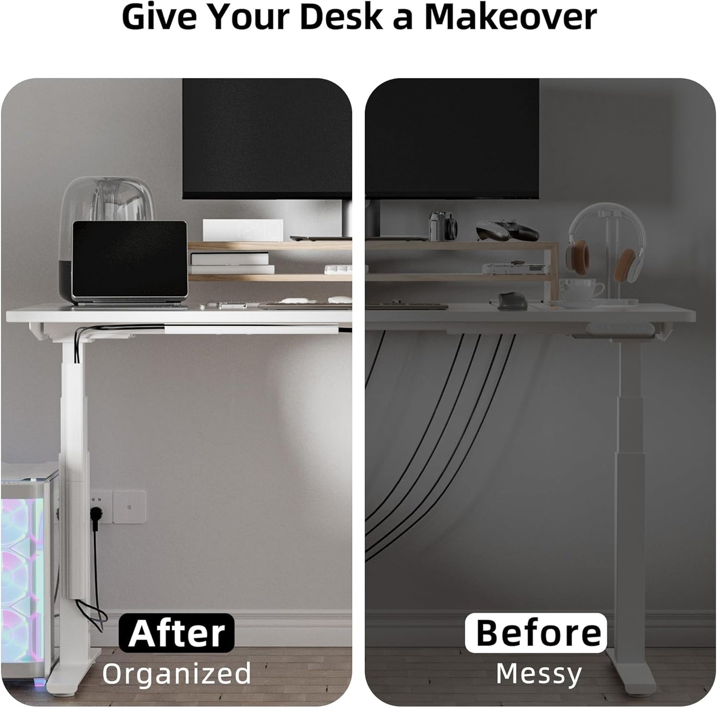 Yecaye 94.2 in Cable Management Under Desk,Easy Install Adhesive Mount Cord Hider,Cord Organizer,Wire Management,Wire