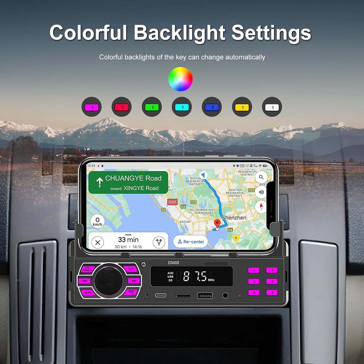ePathChina MP3/SD/TF/AUX/USB/Remote/Type-C Car Audio Stereo, Single Din, Bluetooth, No CD DVD Player, FM Radio