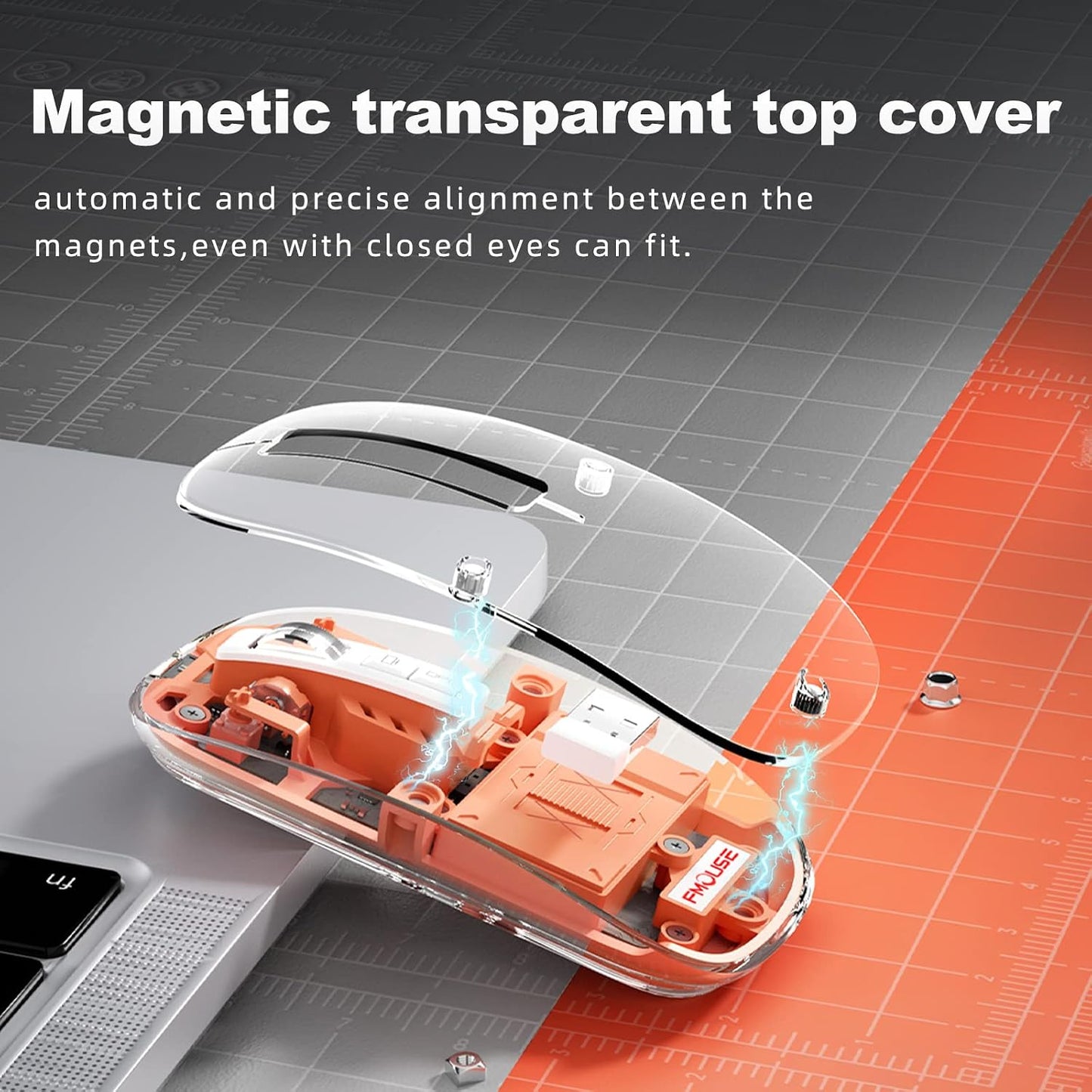 Razemate BT5.1/2.4G Transparent Wireless Mouse Bluetooth Mouse Rechargeable Mute Laptop Mice