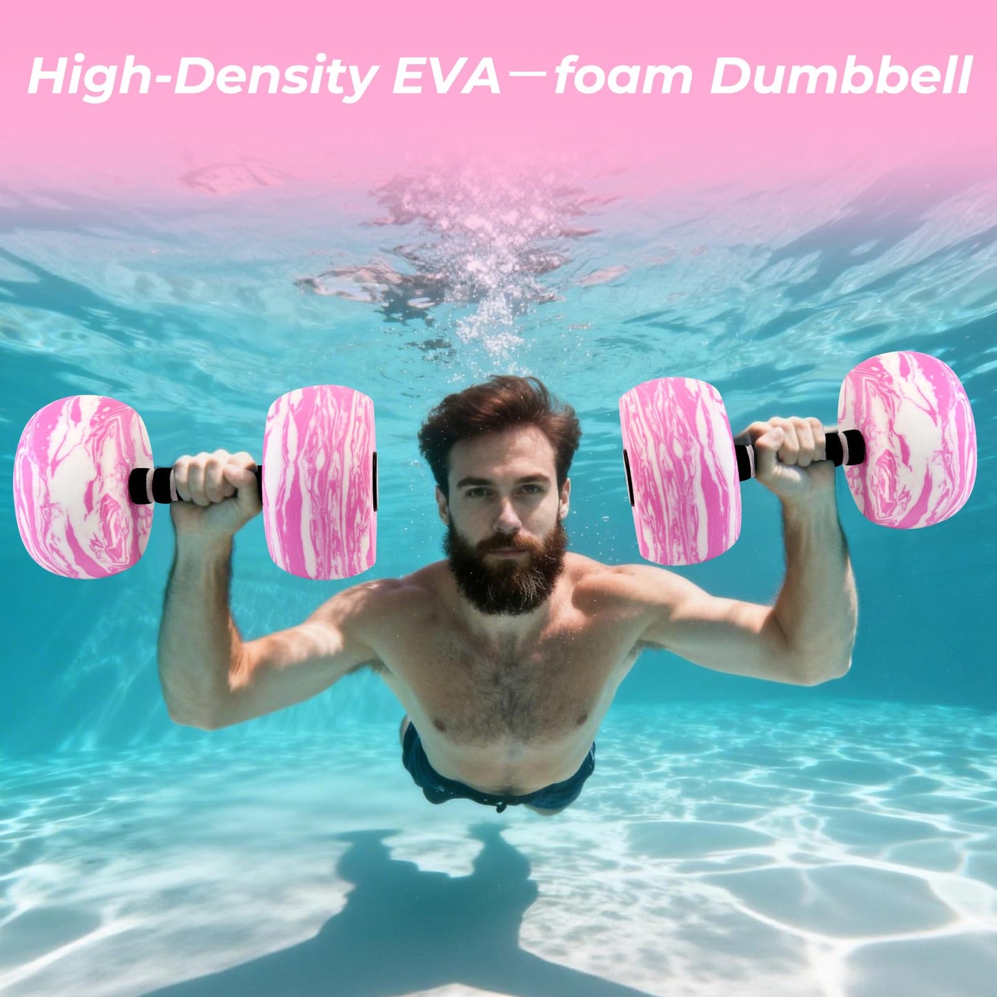 Aquatic Exercise Dumbbells, 2PCS Water Weights for Pool Exercise, Water Aerobics Equipment High-Density EVA-Foam Pool Weights Dumbbells for Weight Loss, Pool Fitness, Water Exercise (Pink)