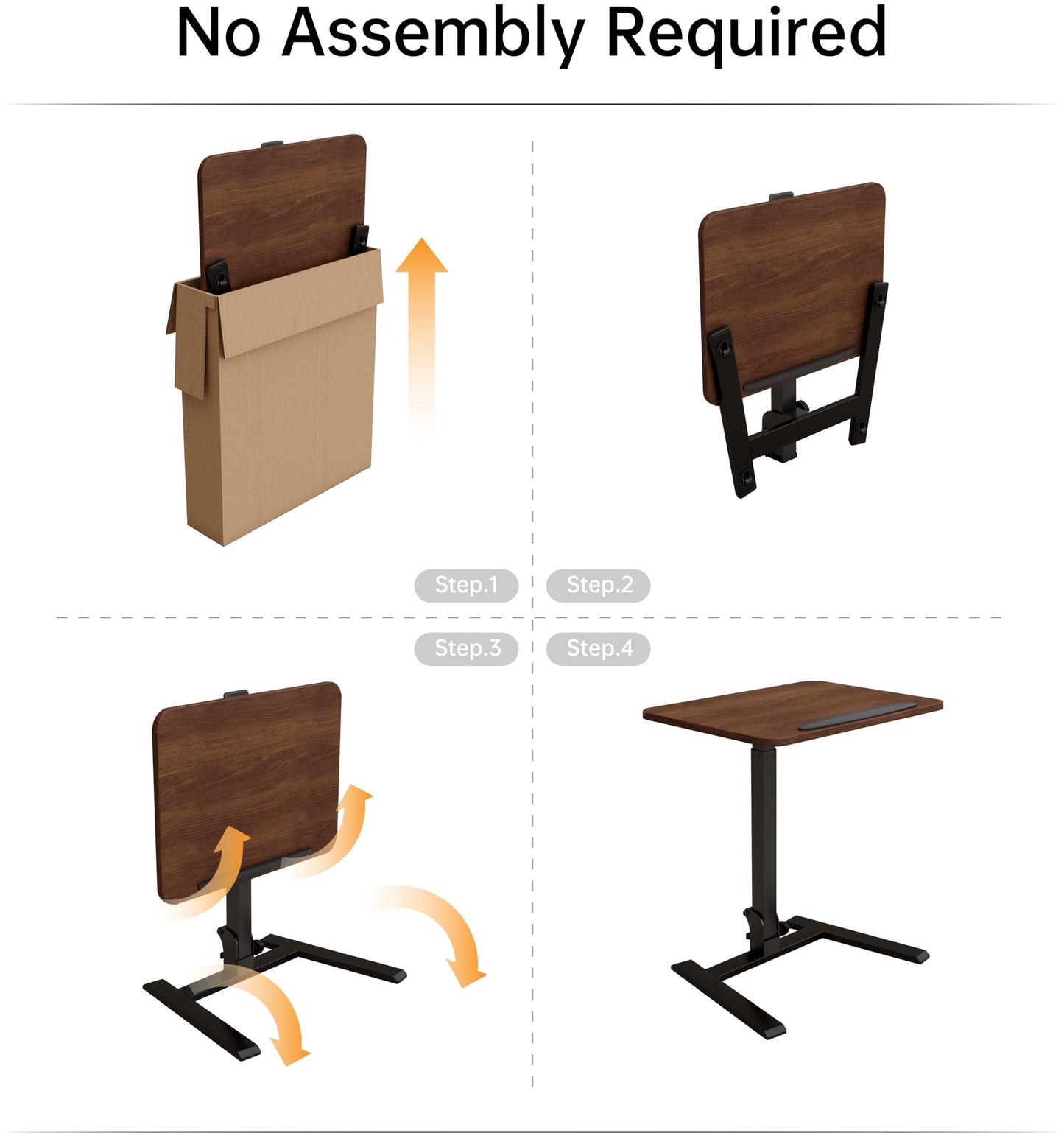 alawooder 25 Inch Mobile Folding Desk - No Assembly, Pneumatic Sit-Stand, 29-42" Height Adjustable Rolling Laptop Desk with Hidden Wheels, 0-90° Tilt Top for Home Office, Craft & Study