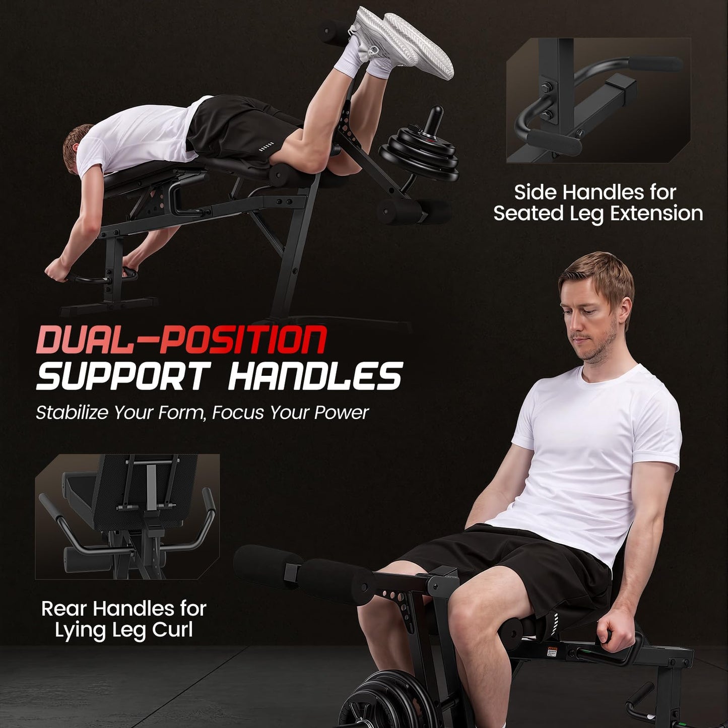 ANCHEER Leg Extension and Curl Machine, Adjustable Leg Workout Machine for Lower Body Training, 880LB Capacity Plate Loaded Leg Developer for Quads, Hamstrings & Glutes, Home Gym Equipment (Black)