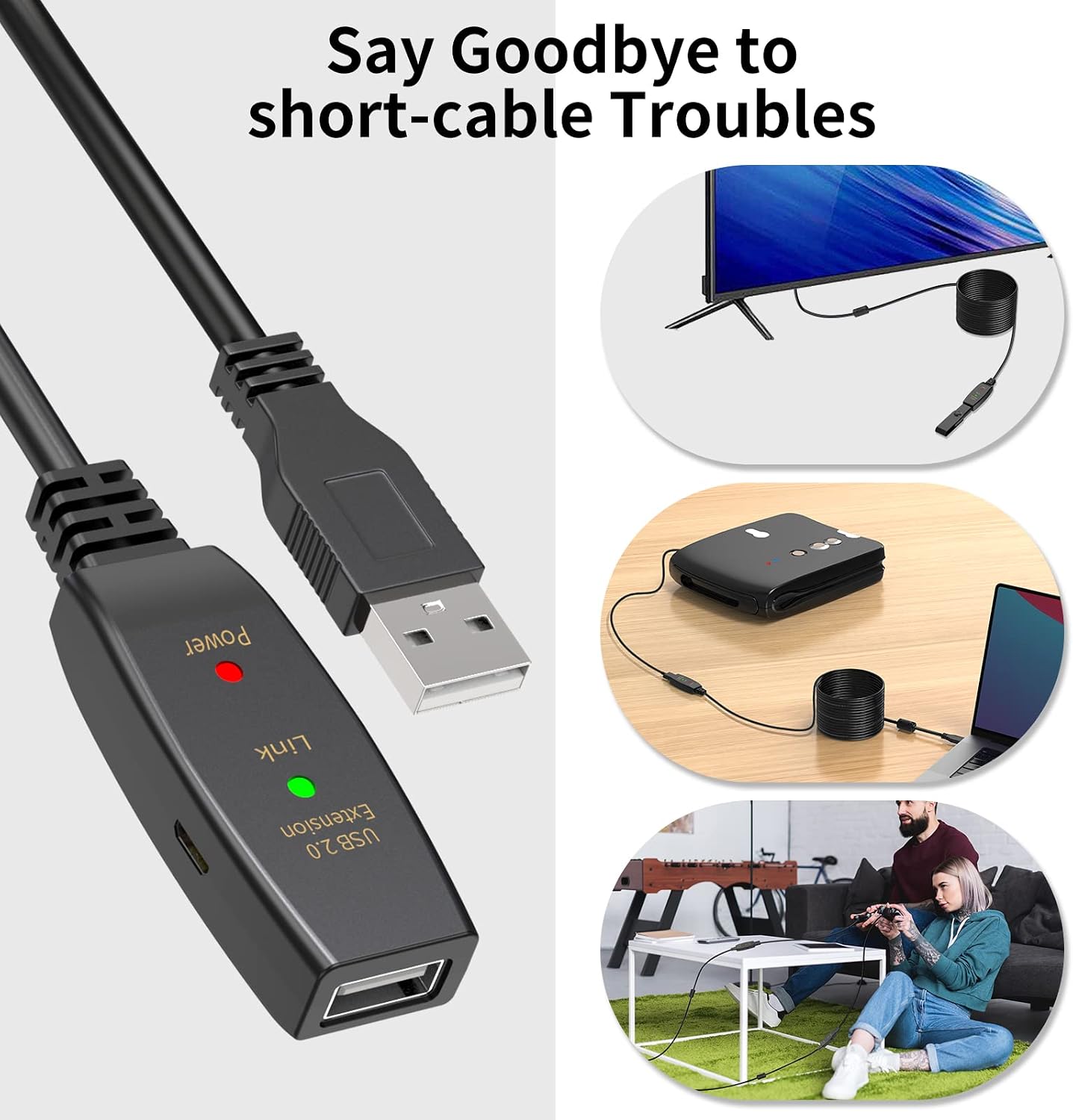 LDKCOK 50FT 2.0 chipset Active USB Extension Cable Male to Female with A Extension Signal Booster - Active