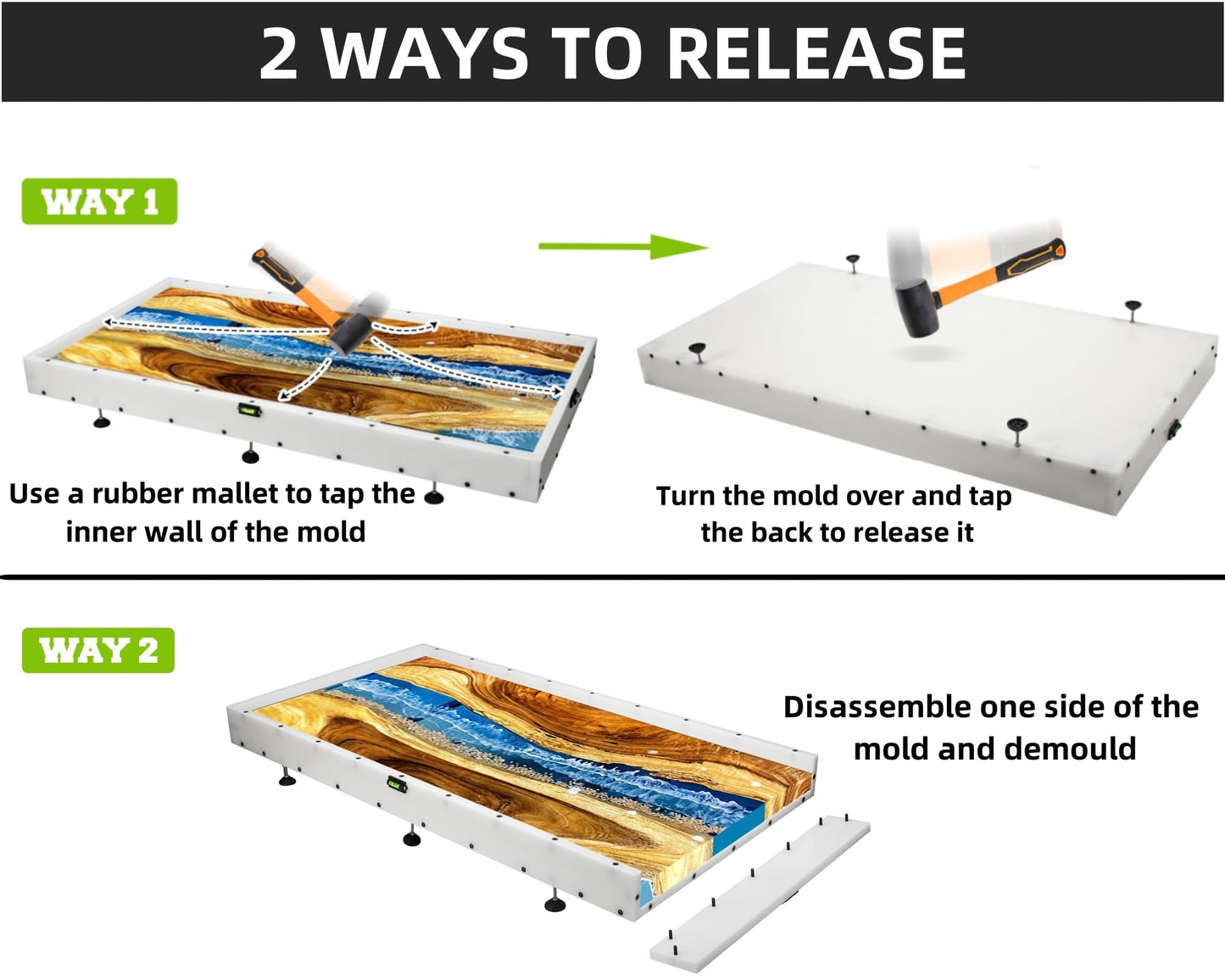 GROWLING Extra Large Epoxy Resin Mold 72x36x3 Inches, Adjustable Fastening and Leveling, Heavy Duty Reusable Resin Mold for River Tables, Coffee Tables, Trays, Cutting Boards, DIY Resin Art Etc.