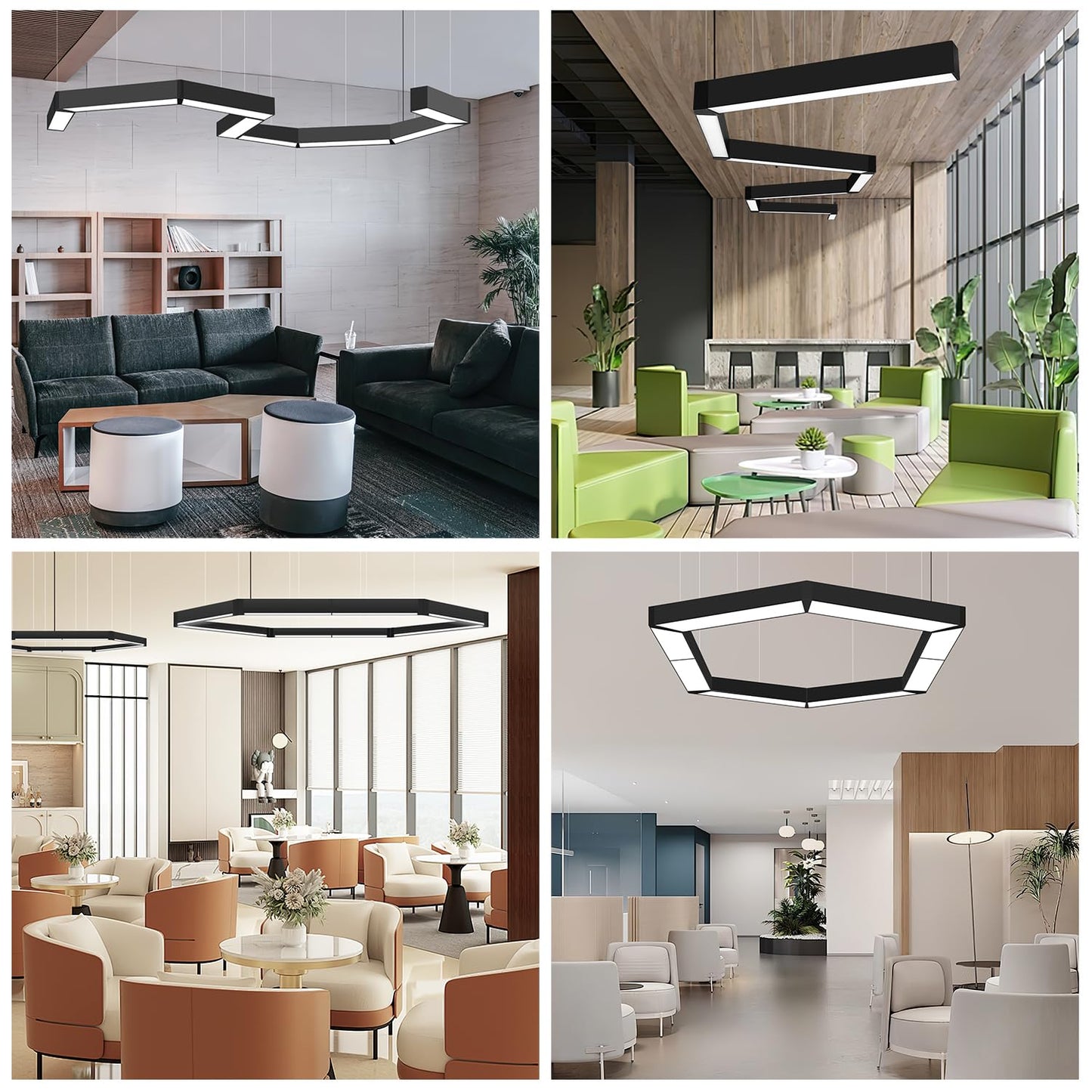 be studied 16FT LED Linear Light, 200W Pendant Light Fixtures, 0~10V Remote Switch, 3000K 4000K 6000K Color Changing Function, Combination Black Ceiling Shop Light, Suspended Office Lighting Fixture