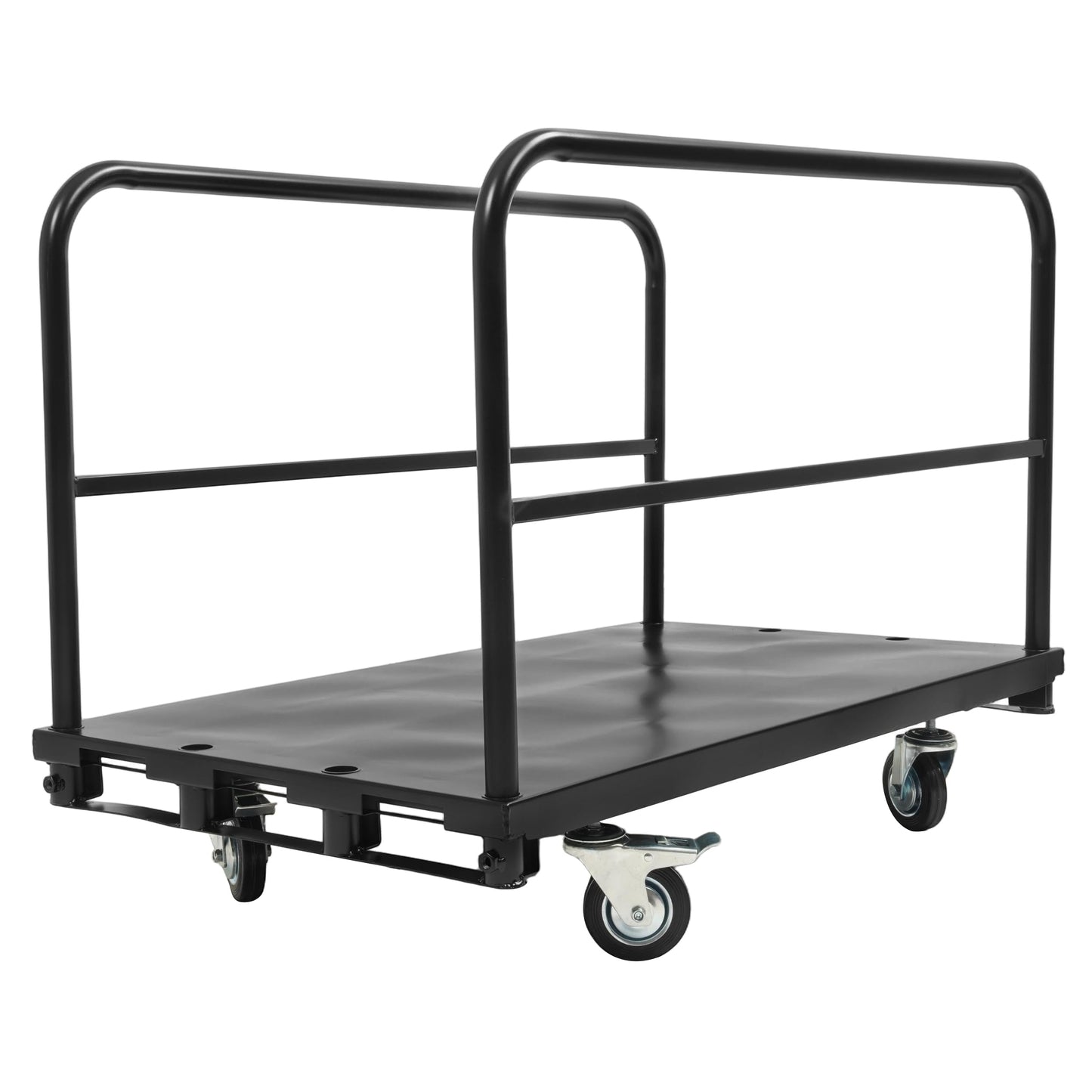Reniecy Truck Cart 42x24 inch Platform Lumber Drywall Flat Dolly Cart with 1 Front & 2 Side Handrails & 4 Swivel Casters for Loading and Storage 2200 lbs Capacity Steel Powder Coated Black