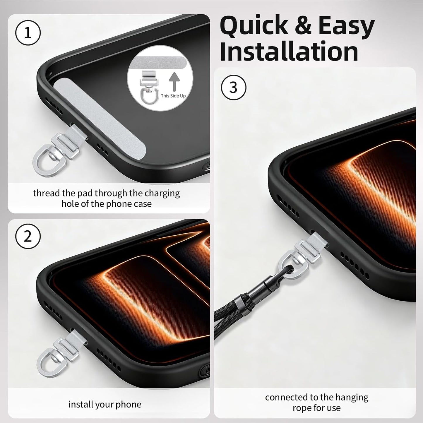 360 (3-Pack) Yojaro Rotating Stainless Steel Phone Tether Tab - Universal for iPhone & Other Phones (Fits