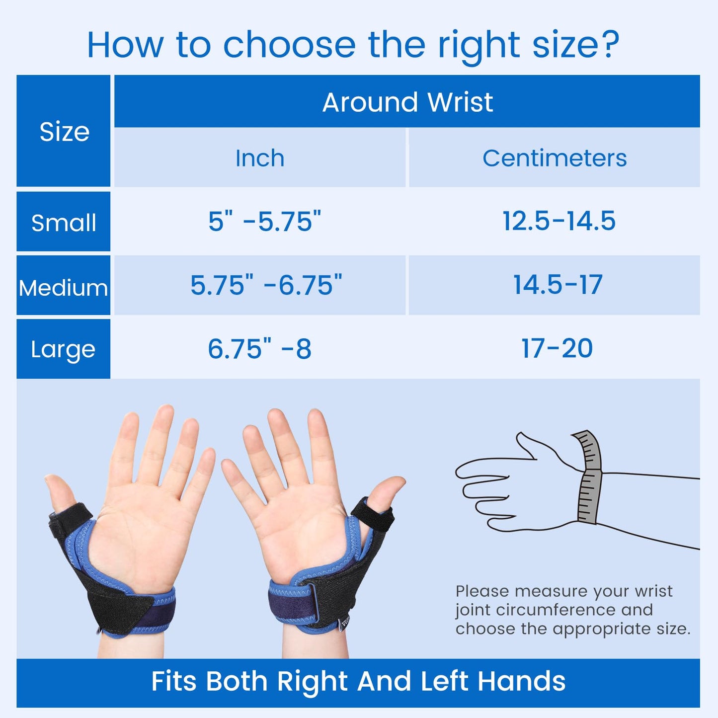 Velpeau Thumb Wrist Support Brace, CMC Thumb Spica Splint for Arthritis Pain, De Quervains Tenosynovitis, Trigger Thumb, Tendonitis, Sprain, Fits Both Left or Right Hands (Plastic Insert Version, M)
