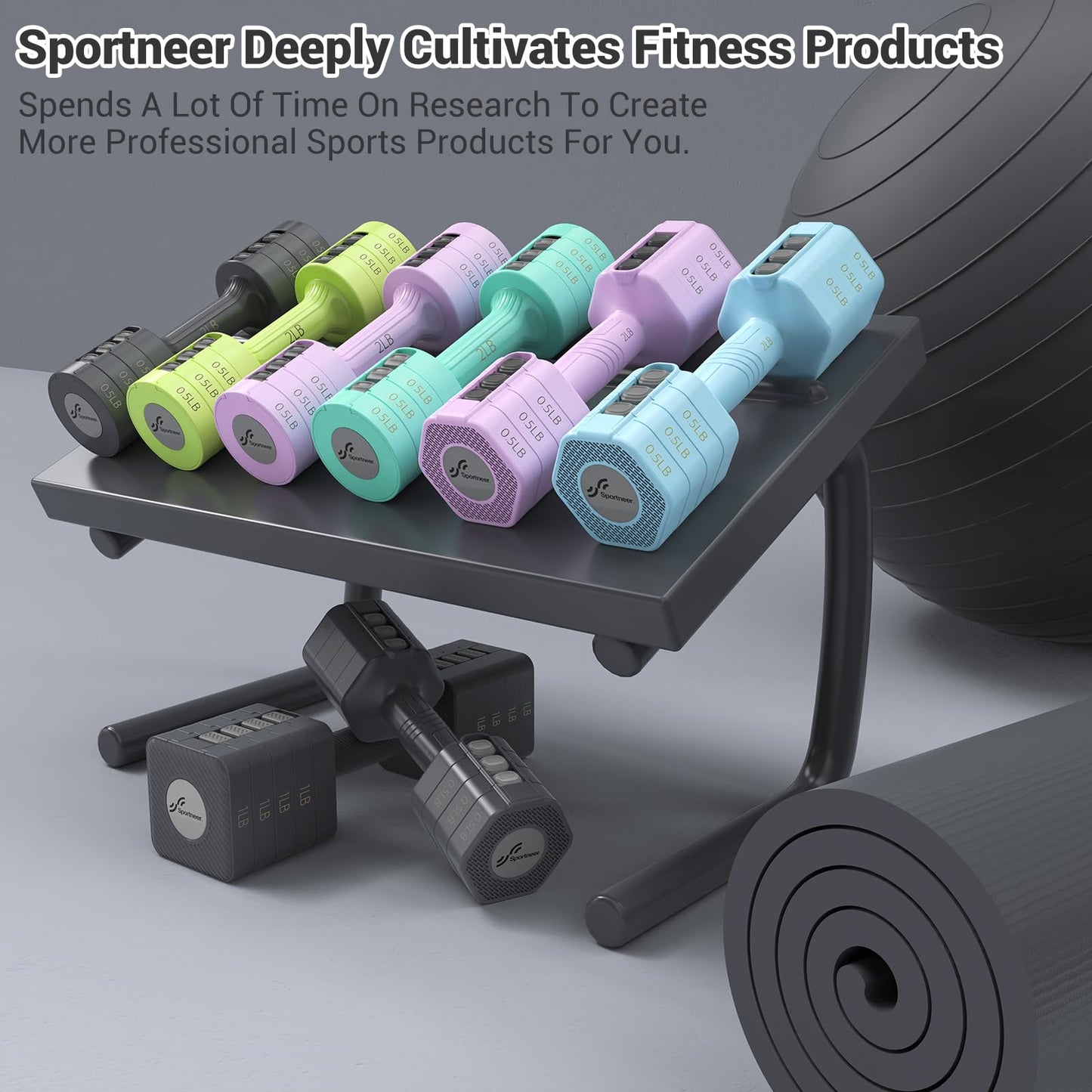 Adjustable Dumbbells Hand Weights Set: Sportneer 5 in 1 Weight Adjustment 10 LB Dumbbells Set of 2 Free Weights Fast Adjust Dumbbell Weight Set for Women Men Home Gym Exercise Workout Strength