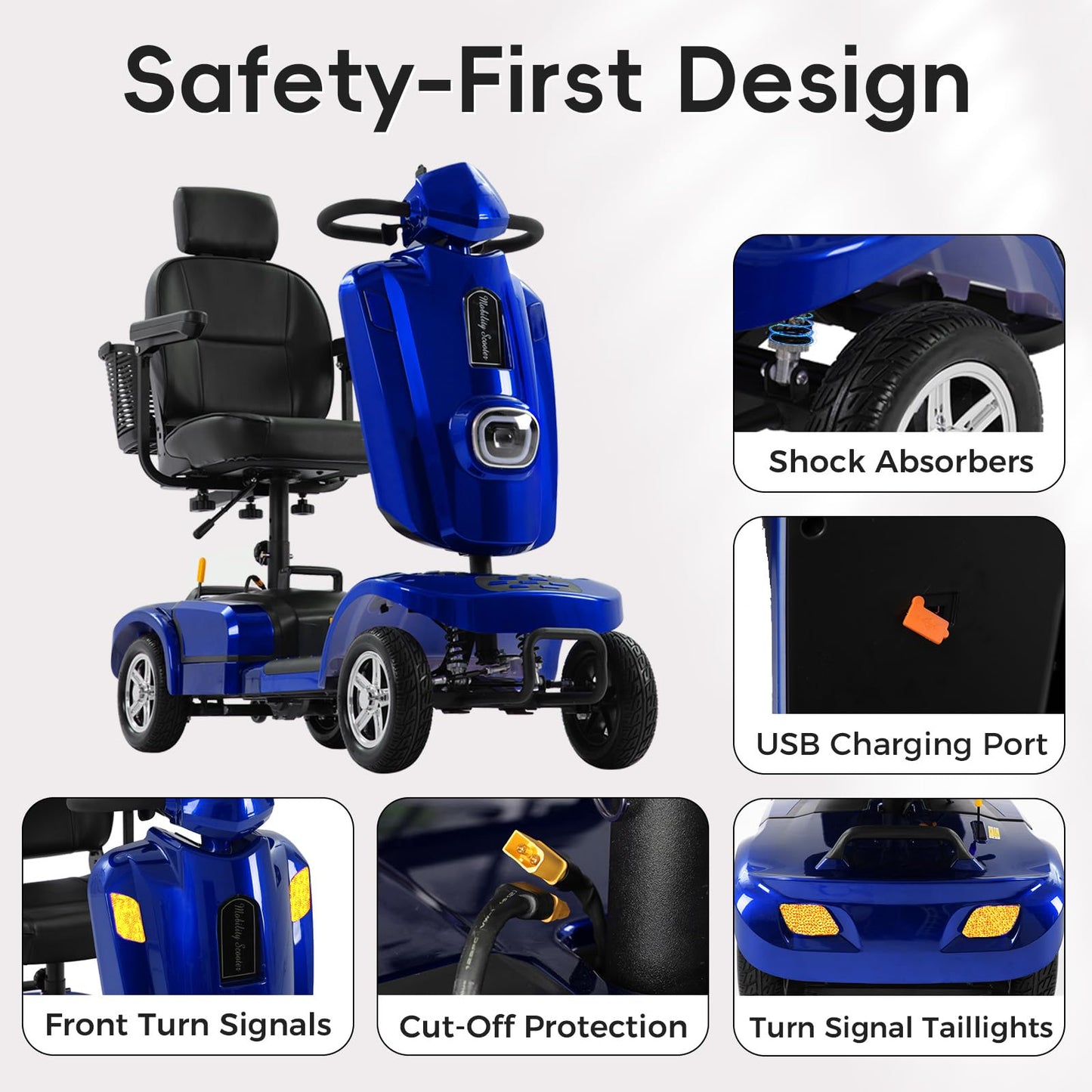 Ecomobi 20/30 Miles Heavy Duty Mobility Scooter for Seniors & Adults, 500W Motor 450 lbs Capacity, Removable Lithium Battery, 10" Tires, Off-Road Absorber, Windbreak Design
