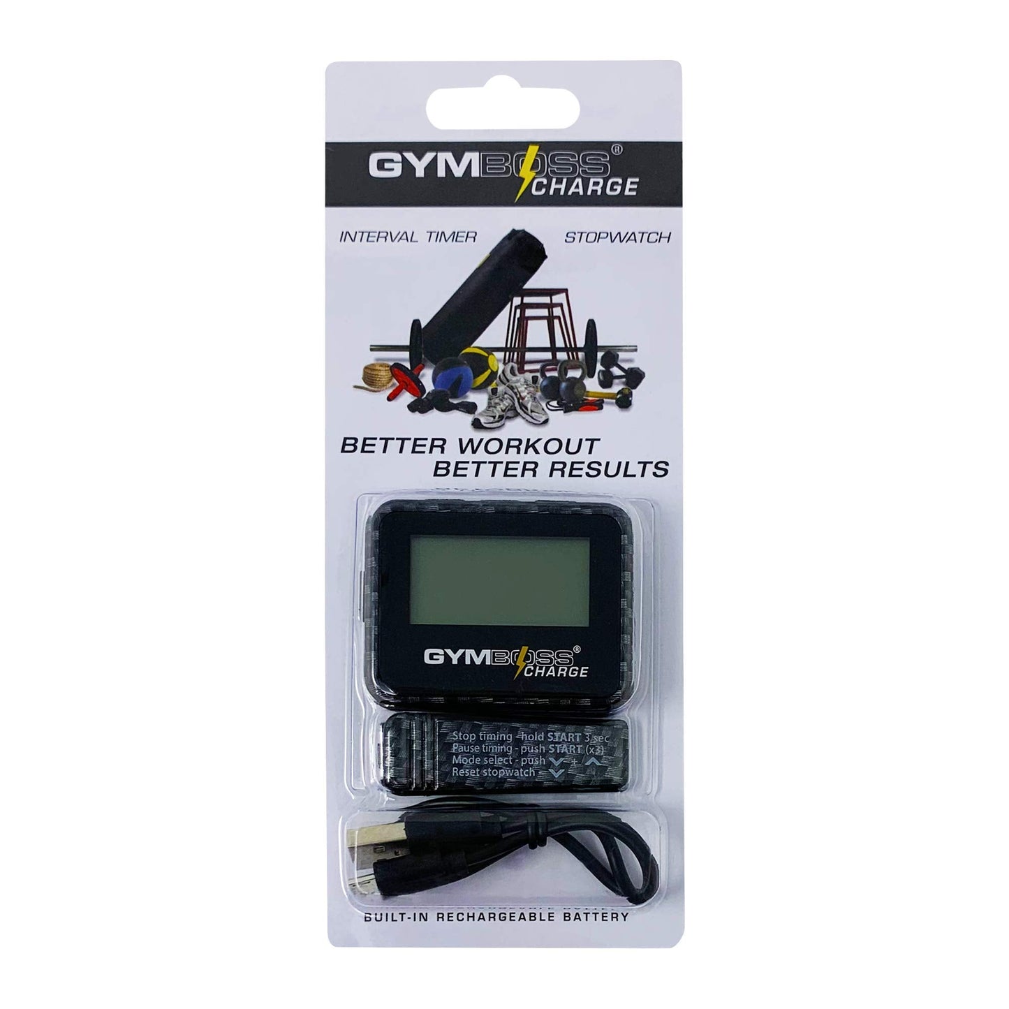 Gymboss Charge Interval Timer and Stopwatch & Watchstrap - Bundle (Carbon Black)
