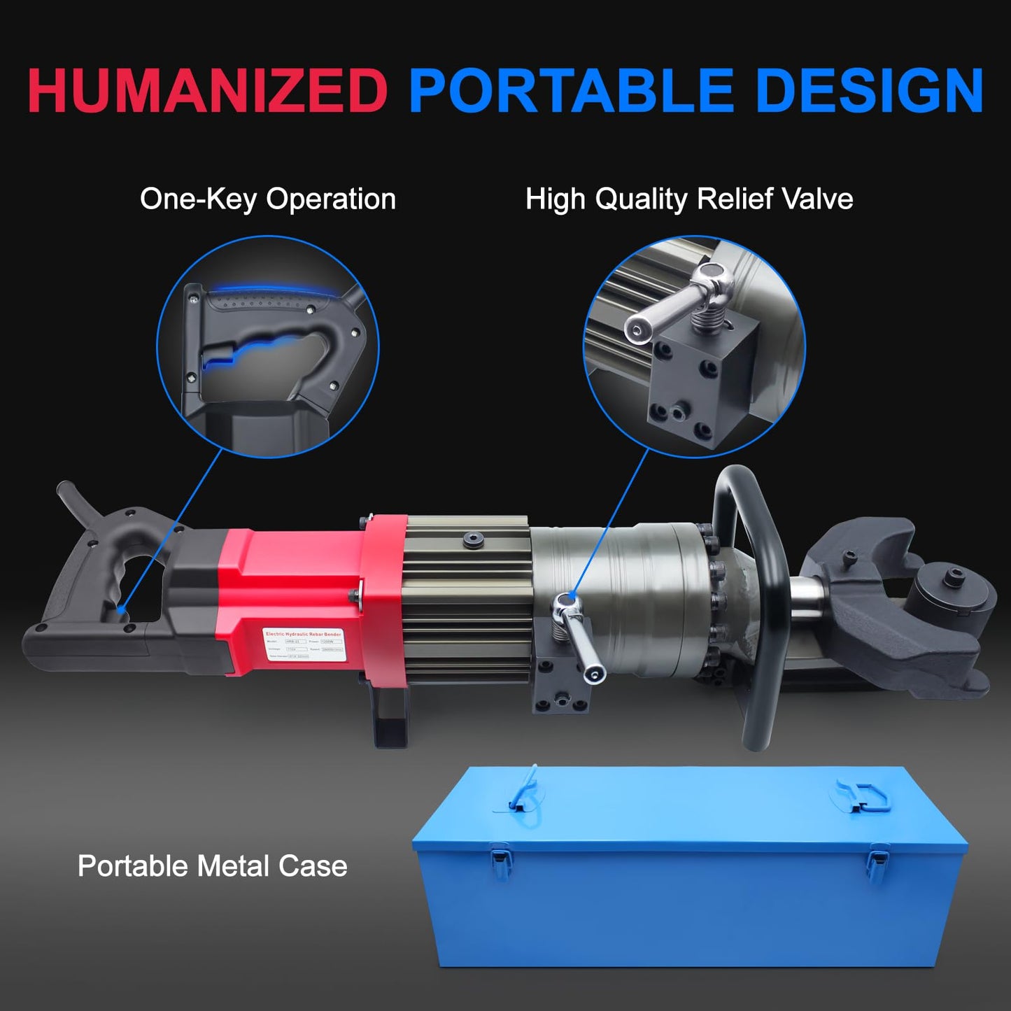 1400W Electric Rebar Bender 7/8" Hydraulic Rebar Bending Machine,2-2.5s Fast Bend 16-22mm 0.9" #7 Rebars Steel Bar Metal Portable Industrial Tool Easily Bending Angle 0-90 Degree,110V, HRB-22