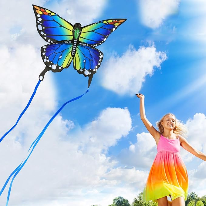 HONBO Butterfly Kites for Kids & Adults,55" x 28" Large Beginner Kite for Kids Ages 4-8,Easy to Fly for Beginners, Each Kite with 300ft Line Handle,Beach Kites for Outdoor Activities & Family Trip