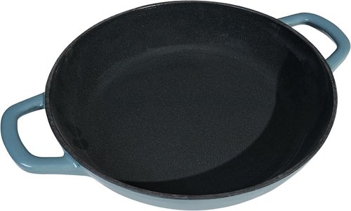 Flavehc Enameled Cast Iron Braiser - 3 Qt Slate Blue Casserole Pan with Lid & Handles