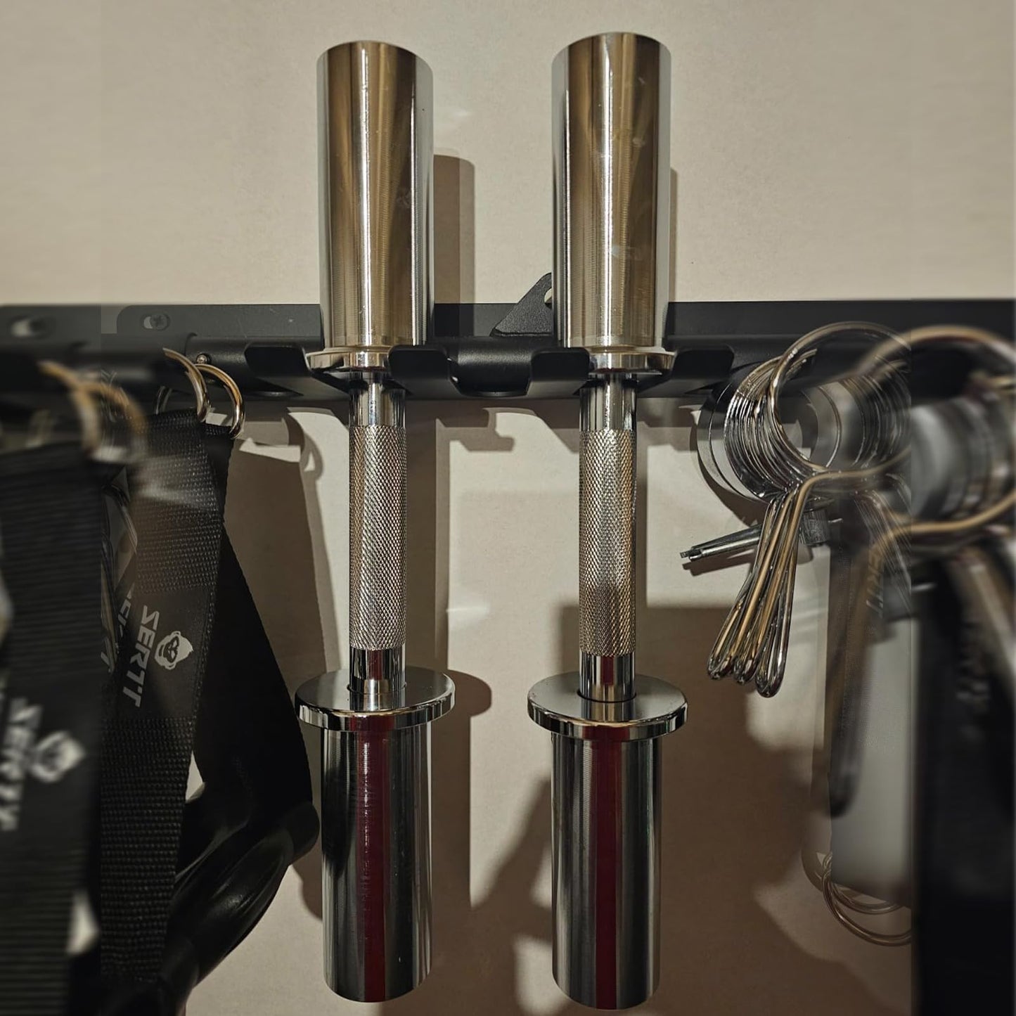 Pair of 16" Olympic Dumbbell Handles – Loadable Dumbbell Bars for 2" Olympic Weight Plates (150LBS Weight Capacity), Ideal for Home Gym Strength Training – Includes 2 Pairs of Spring Collars (Silver)