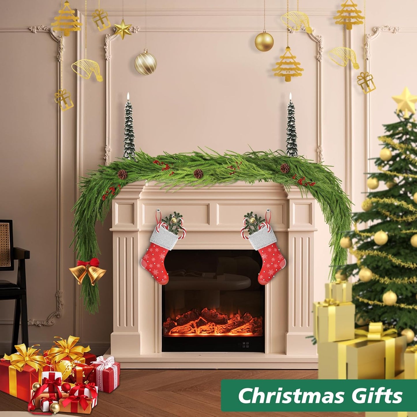 Norfolk Pine Garland - 9 Ft Realistic Faux Pine for Holiday Decor | Perfect for Mantle & Table
