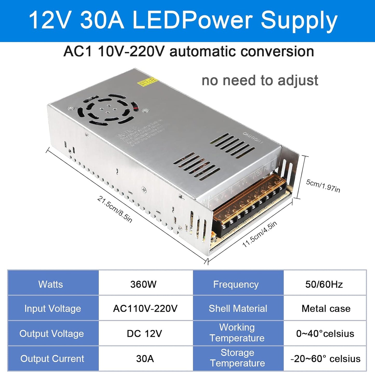 12V 30A 360W 12 30 110V 240V 3D Power Supply Transformer Adapter AC to DC Adapter Volt Amp Switching Power Supply