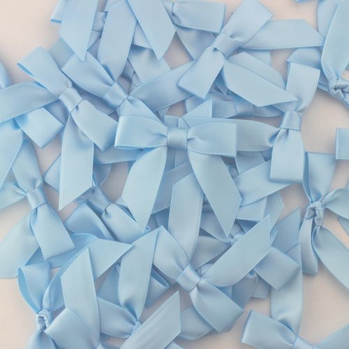 7Rainbows Mini Light Blue Satin Ribbon Bows - 50pcs for Crafting, Sewing, and Gift Wrapping