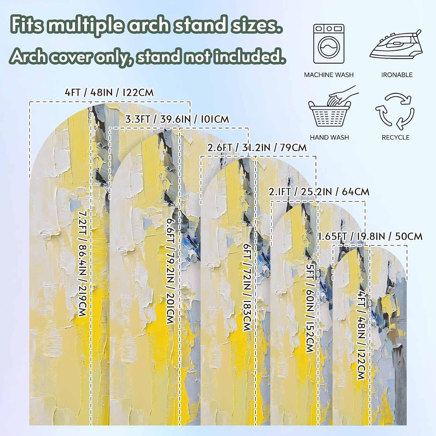 Jnbasdffb 7.2 Yellow Blue Wedding Arch Cover, Stretchy Spandex Arch Backdrop Stand Covers FT, Modern Abstract Oil