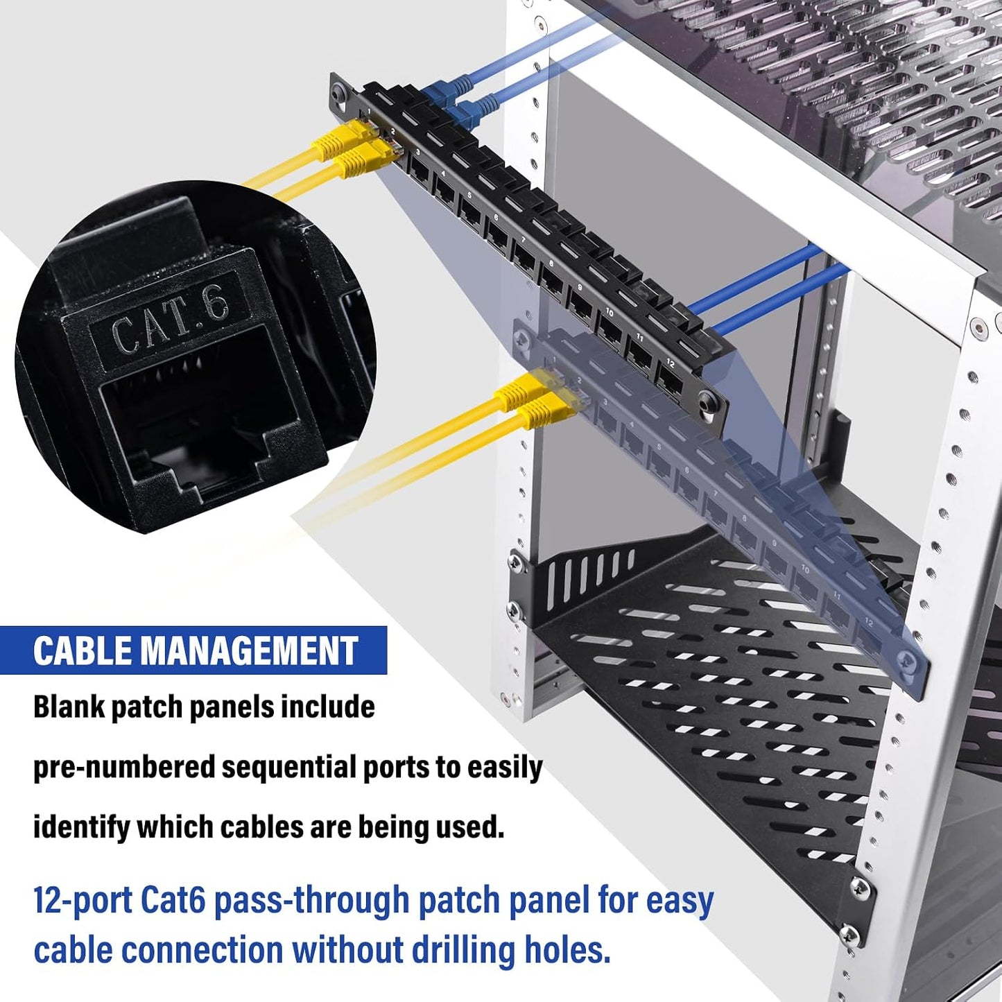 GeeekPi 12 10inch 0.5U CAT6 T1/T0/T2/T1 Plus/T0 Plus/TL1 10 Inch Port Patch Panel, Network Patch Panel for DeskPi
