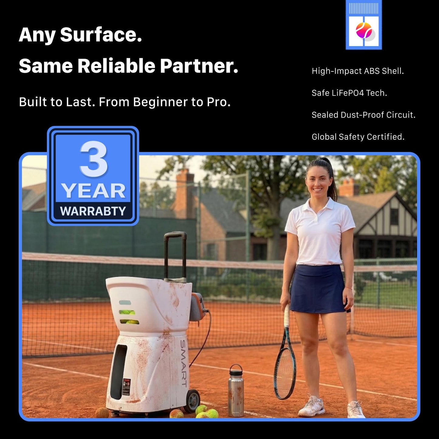 PUSUN PT-Smart Tennis Ball Machine: App Control,12 Drills,6-Level Spin,28-Pt,14 Padel Modes,75 MPH,32.6 lbs,100+ Ball, 5H Battery, Portable, for Fitness,Coaches,Solo Practice,Pros,School (Black)