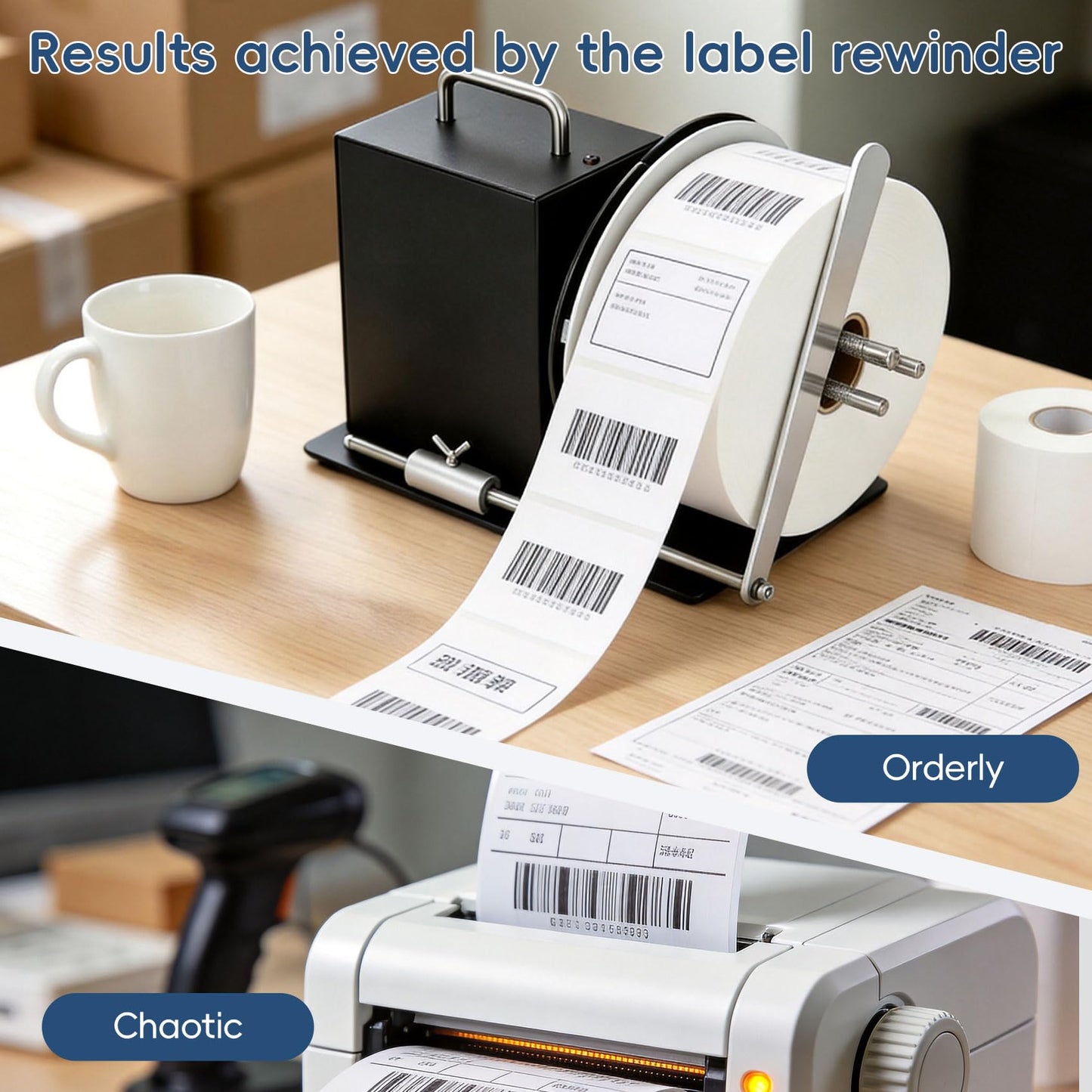 Automatic Label Rewinder Machine, Label Rewinder for 1"/1.5"/3" Core, Adjustable Speed Sync with Printer, Max Label Diameter 7.28" Width 4.72" and 2 Way Winding Direction