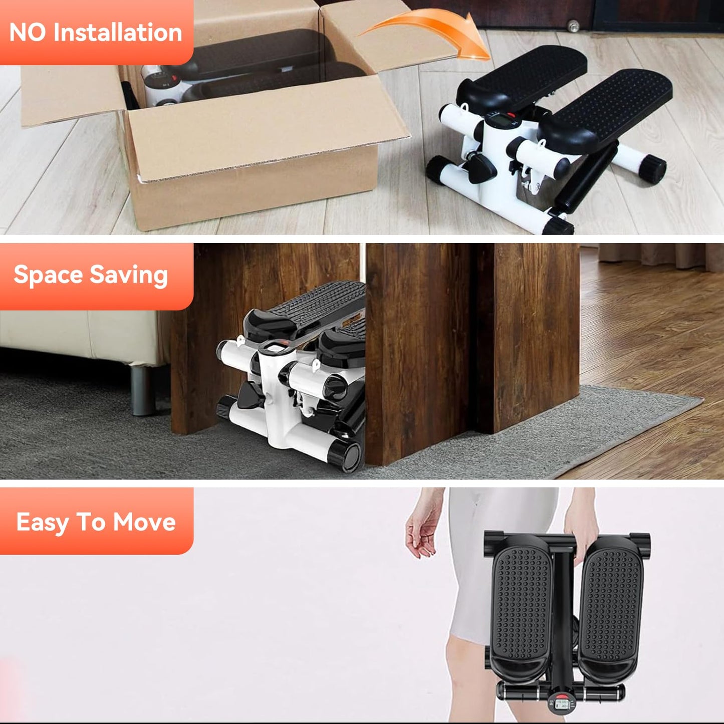 Joxir Steppers for Exercise at Home, Mini Stepper with Resistance Bands, Portable Stair Stepper for Home, Smooth and Quiet, Hydraulic Fitness Stair Stepper with LCD Monitor