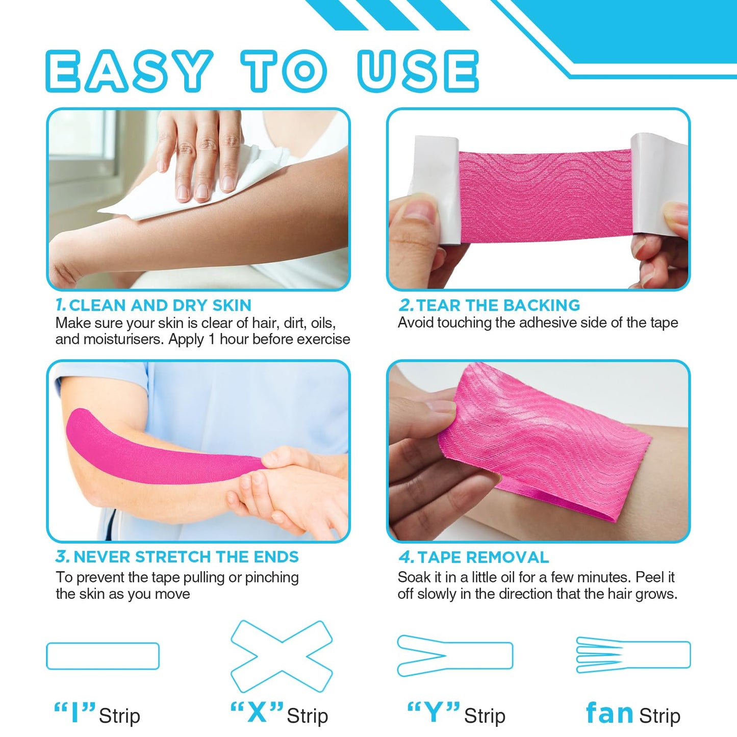 OK TAPE 100Pcs Precut Kinesiology Tape Strips, Elastic Athletic Tape for Joints Support & Muscle Pain Relief, Waterproof, Kinetic Tape for Shoulder, Knee, Ankle (5 Colors, 2 inch x 10 inch)