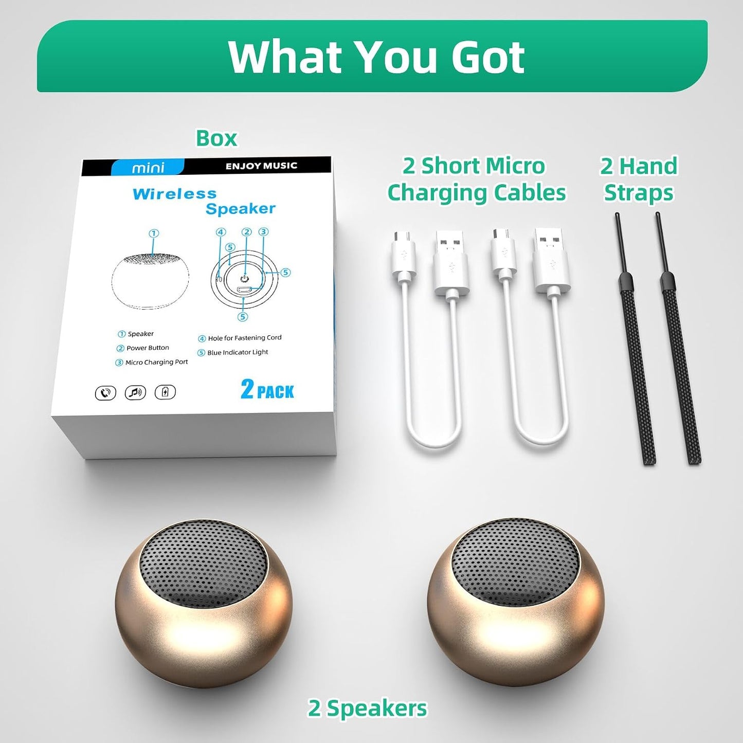 SEVENKA 2 3W Bluetooth Mini Speakers, Small Portable Wireless Speaker with Lanyard, Water Resistant, Wireless Stereo