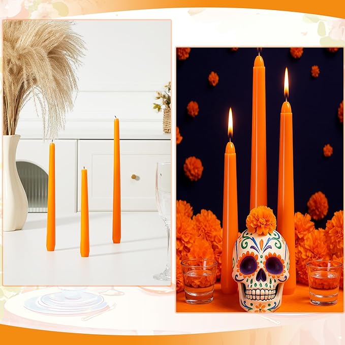 MTLEE Taper Candles 8/10/12 Multi Height Unscented Taper Candles 8 Burn Hours for Dinner Decorative Home Decoration Wedding Party Candlesticks(Orange,36)