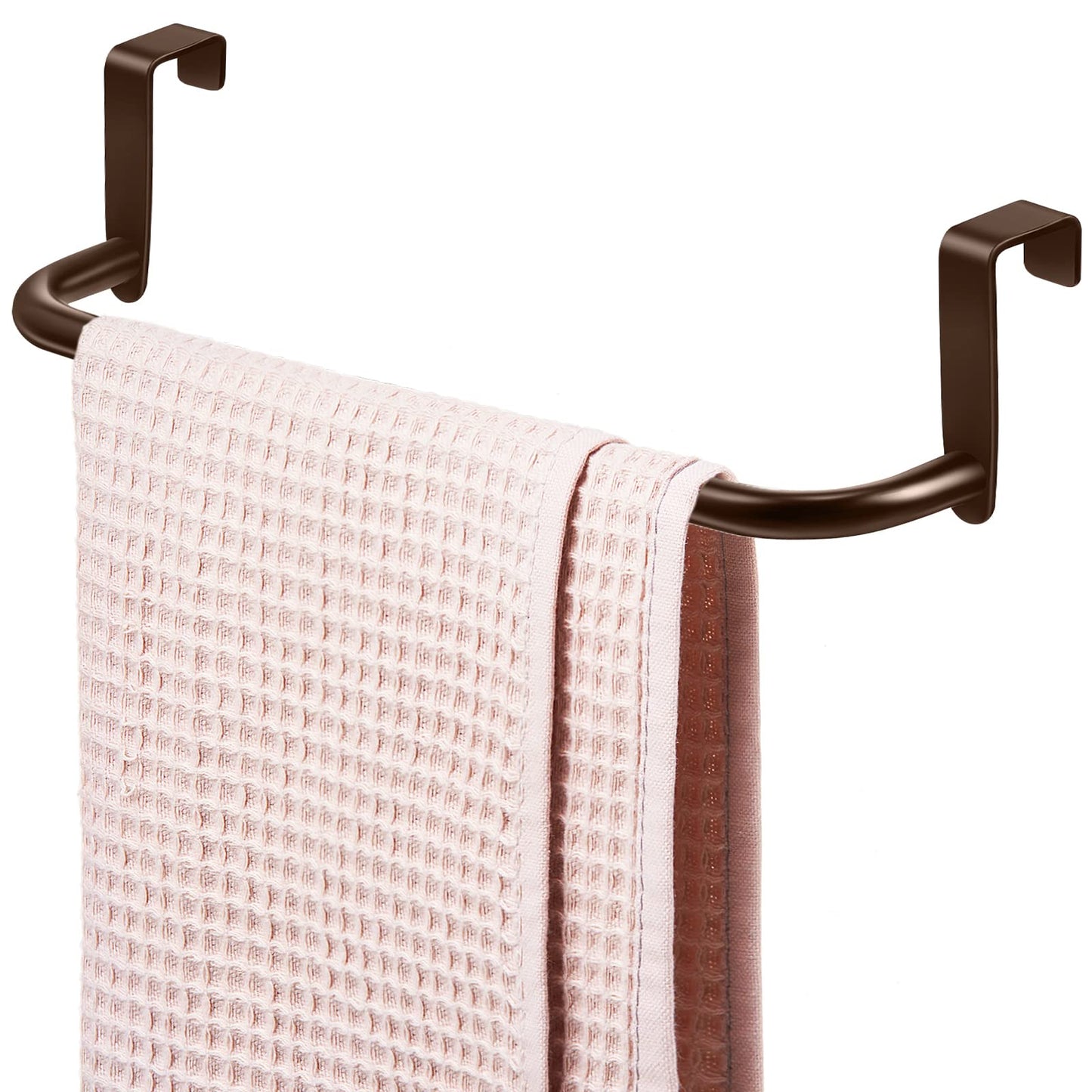 2 Pieces Metal Towel Bar Kitchen Cabinet Steel Towel Rack Bar for Hanging on Inside or Outside of Doors, Home Kitchen Bathroom(Brown)