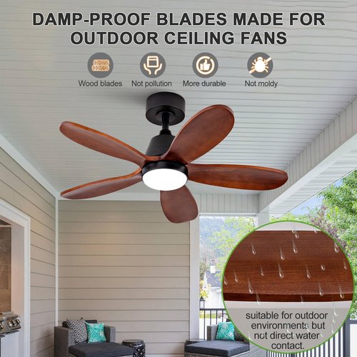 KENSID 36 Inch Wood Ceiling Fans with Lights and Remote, Modern Ceiling Fan with Light, 5 Blades, Dimmable, Wall Switch, Reversible DC Motor, Memory Function, Indoor Outdoor for Bedroom Patio