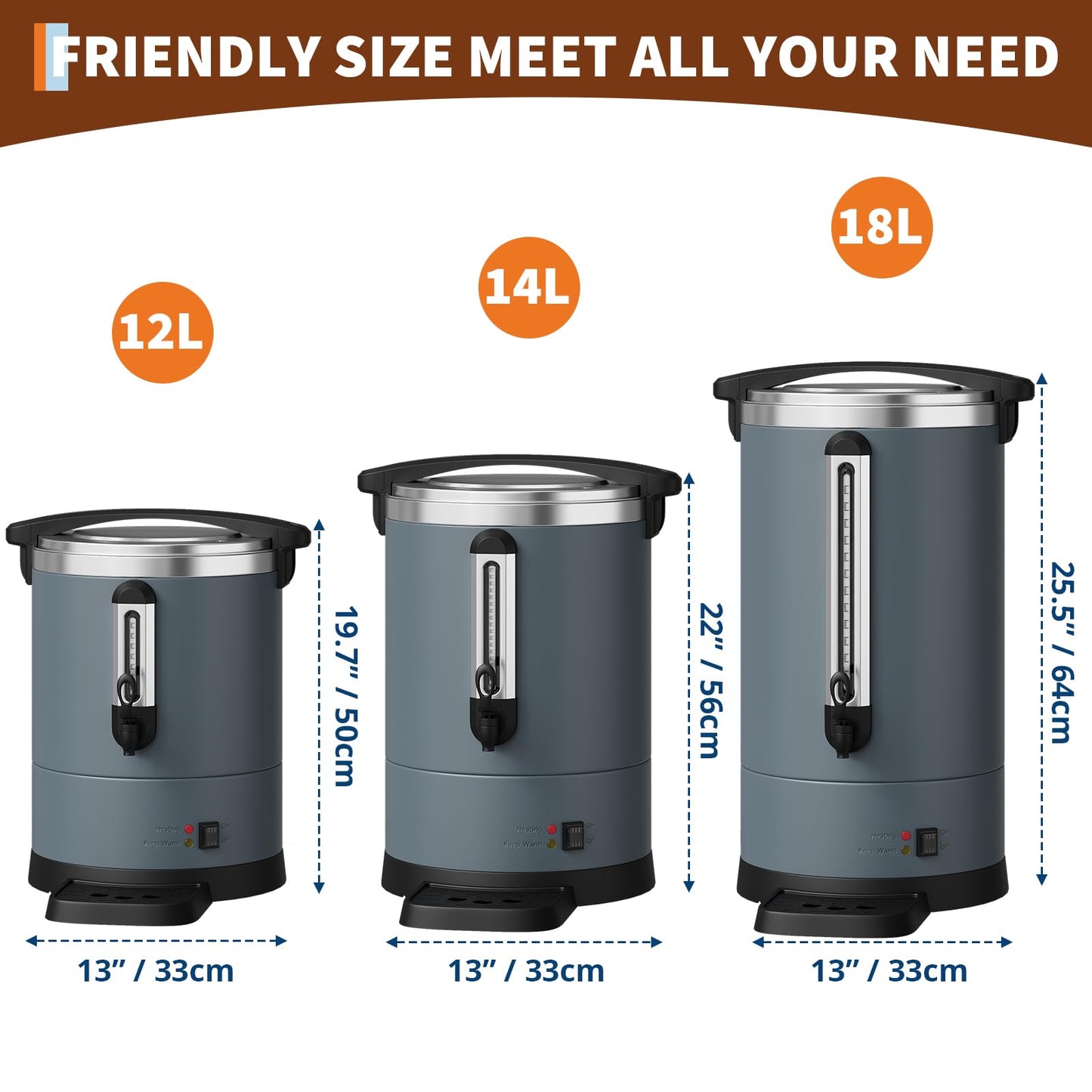 14L/100 Cups Coffee Urn-3.2 Gallon Double Wall Commercial Coffee Maker Large Capacity Hot Coffee Dispenser Stainless Steel Hot Water Urn Catering Buffet Parties Weddings Gathering Easy Clean