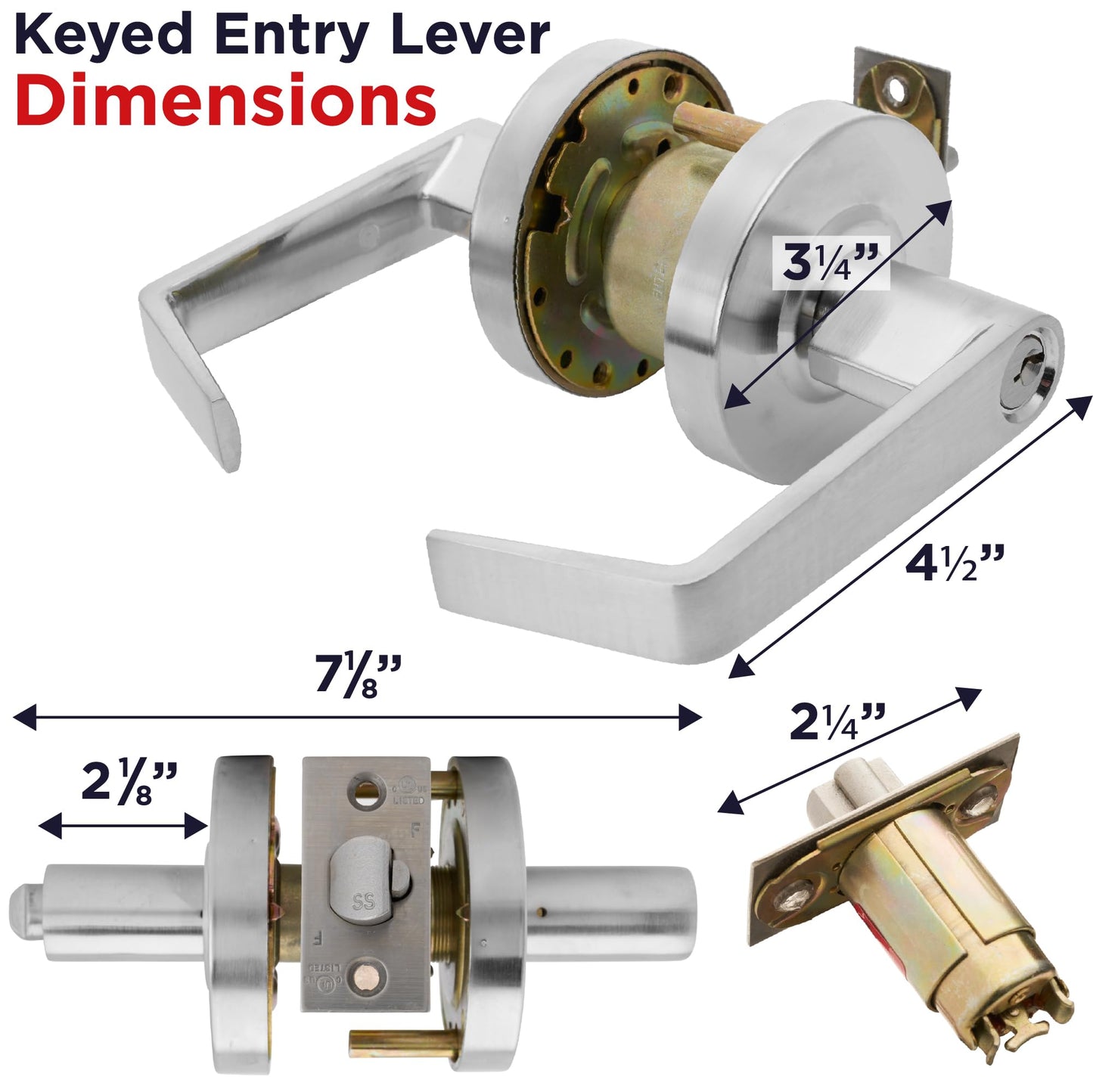 OAKMOORE Commercial Entry Door Handle | Grade 2 Ultra Heavy Duty Lockset with Keys | Offices, Stores, Industrial | UL CUL & ADA | Satin Nickel | ANSI A156.2 | Durable Knob for High-Traffic Areas