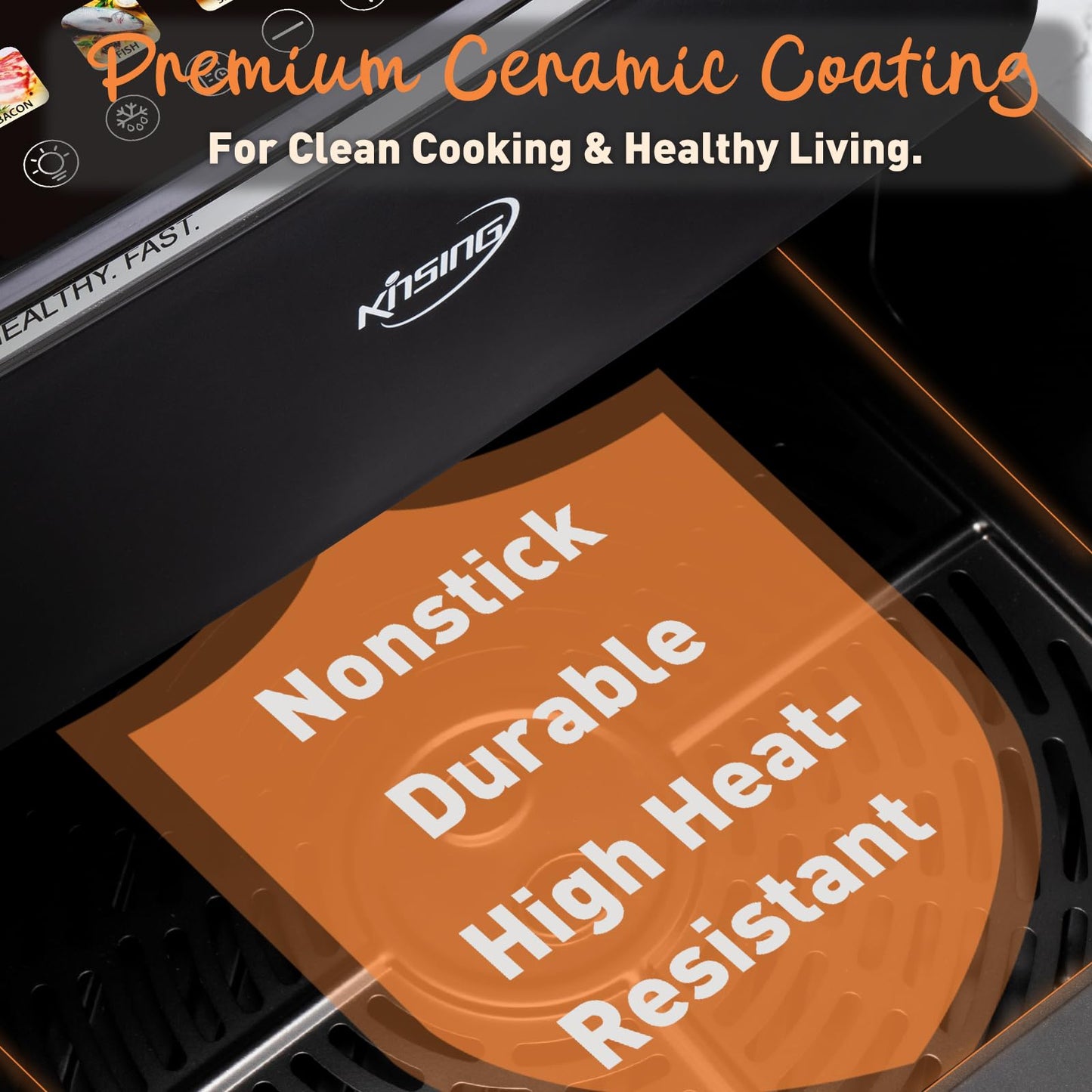 KINSING 10.6 QT Oilless XL Large Air Fryer, 9 Presets & Keep Warm, Stainless Steel Inner Cavity, 400℉ Precise Temp Control, Shake Reminder, Square Non-Stick&Dishwasher Safe Basket,With Visible Window