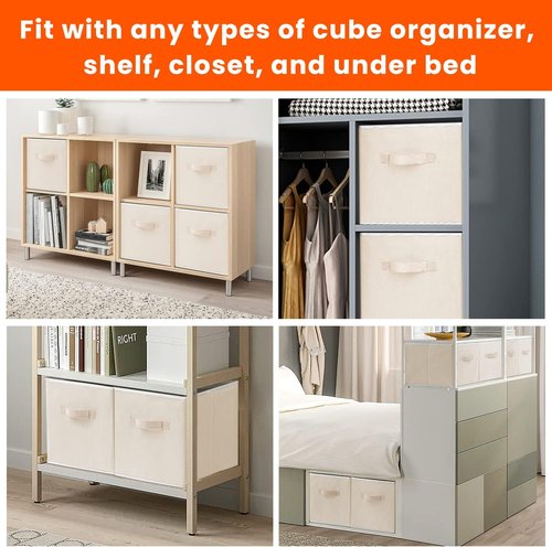 Criusia Storage Cubes - 11-Inch Heavy-Duty Fabric Bins for Closet Organization | 8-Pack Collapsible Beige Baskets for Toys & Blankets