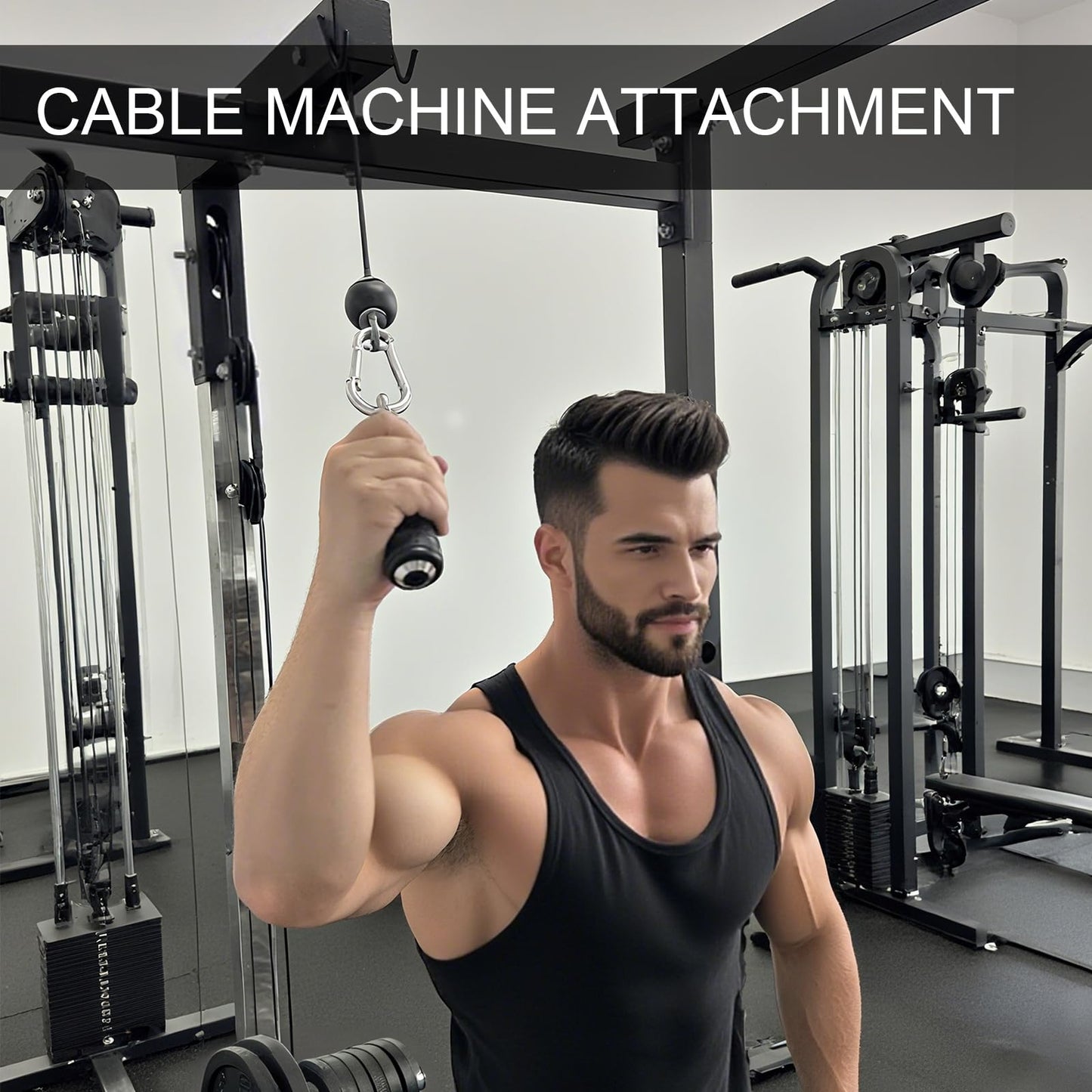 Ergonomic Tricep Rope Pull Down Attachment, Upgraded Long Triceps Rope Cable Attachments for Gym, Lat Pull Down Bar for Cable Machine, Tricep Lat Pulldown Workout Cable Attachments (SINGLE HANDLE-1)