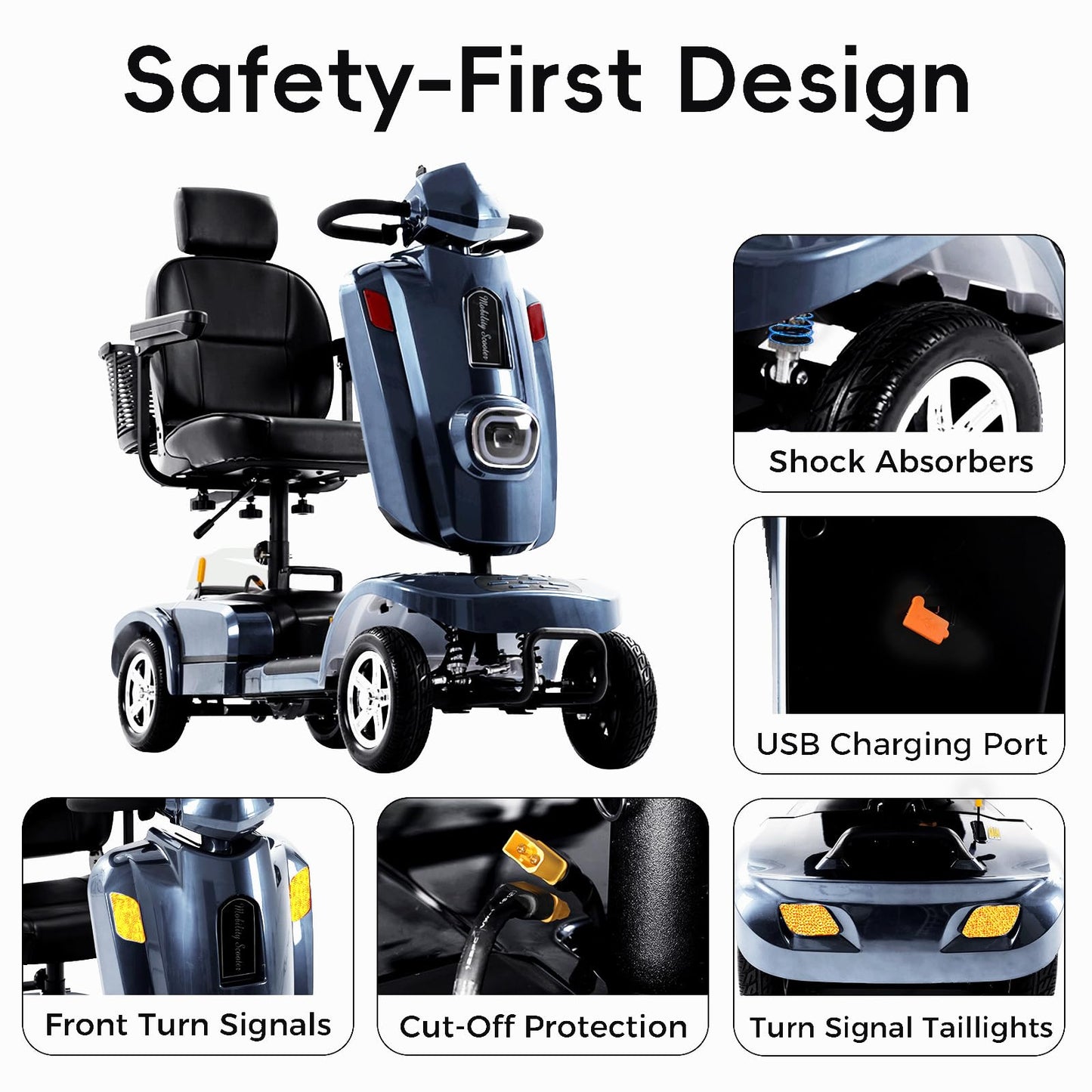 Ecomobi 20/30 Miles Heavy Duty Mobility Scooter for Seniors & Adults, 500W Motor 450 lbs Capacity, Removable Lithium Battery, 10" Tires, Off-Road Absorber, Windbreak Design