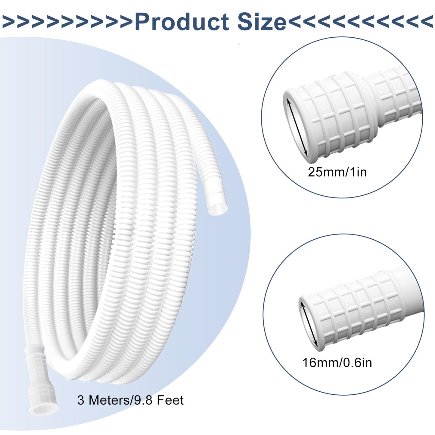 Universal Dehumidifier Drain Hose 10 Feet Air Conditioner Hose with Cut-Table Rubber Adapter Connect Clamp and Teflon Tape, Drain Pipe for Dehumidifiers, Air Conditioners