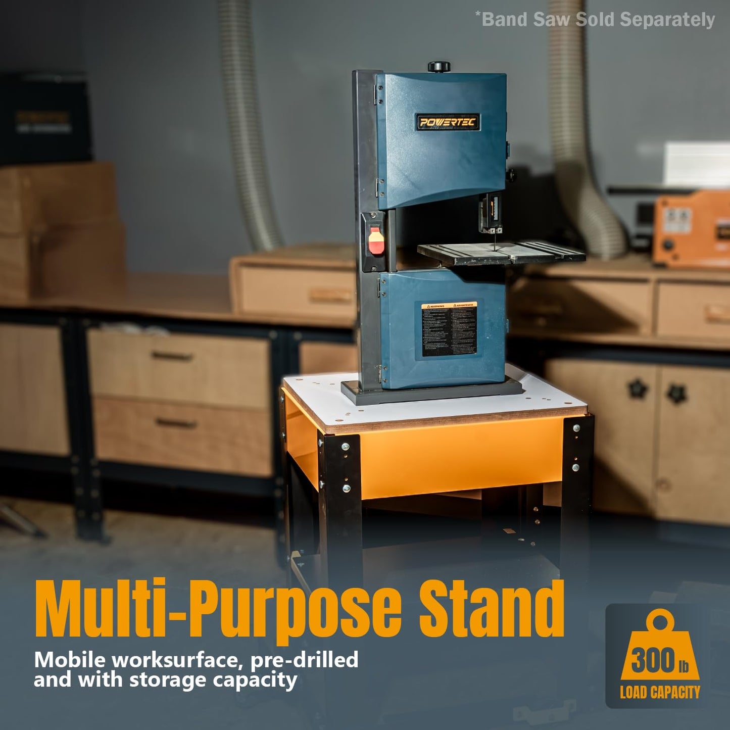 POWERTEC Tool Stand with Wheels, Casters & Melamine MDF Table Top, Power Tool Stand for Miter Saw, Drill Press, Belt Sander, Bench Grinder, Band Saw, Scroll Saw, Planer, Orange (UT1008)