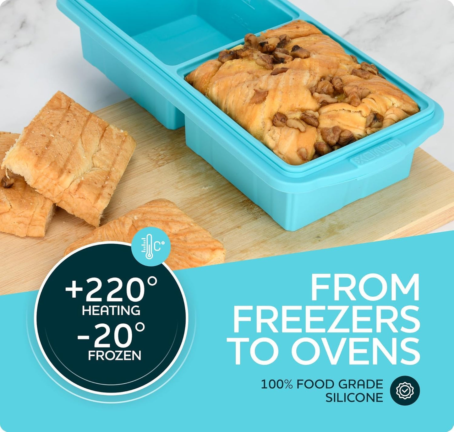 XOMOO Silicone Freezer Tray With Lid-Soup Freezer Container molds-2-cup Extra Large Ice Cube Tray-makes 4 perfect 500ml portions cubes, For freezing soup,stews,sauces.Oven&Dishwasher-Safe(2-Pack)