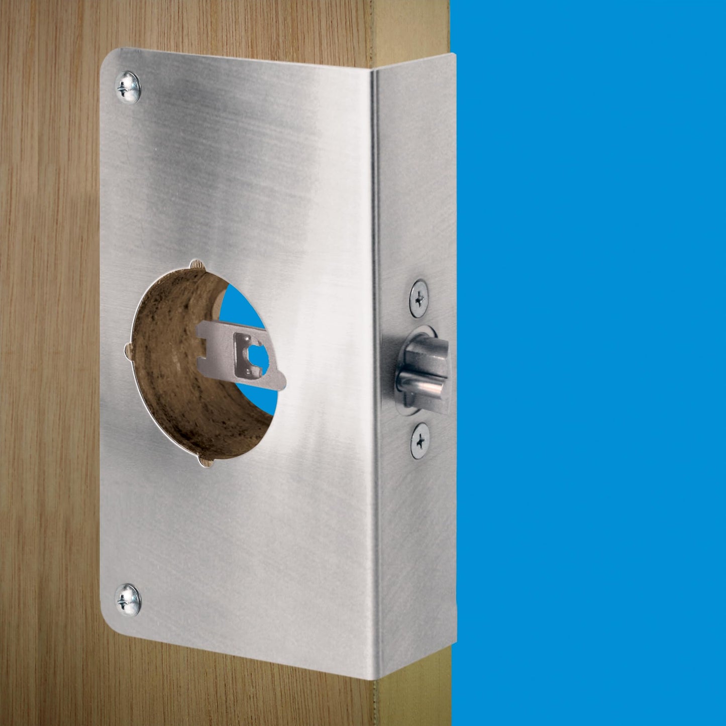 Prime-Line U 9588 Stainless Steel Lock and Door Reinforcement Plate for 1-3/4 In. Thick Doors, Stainless Steel Finish (Single Pack)