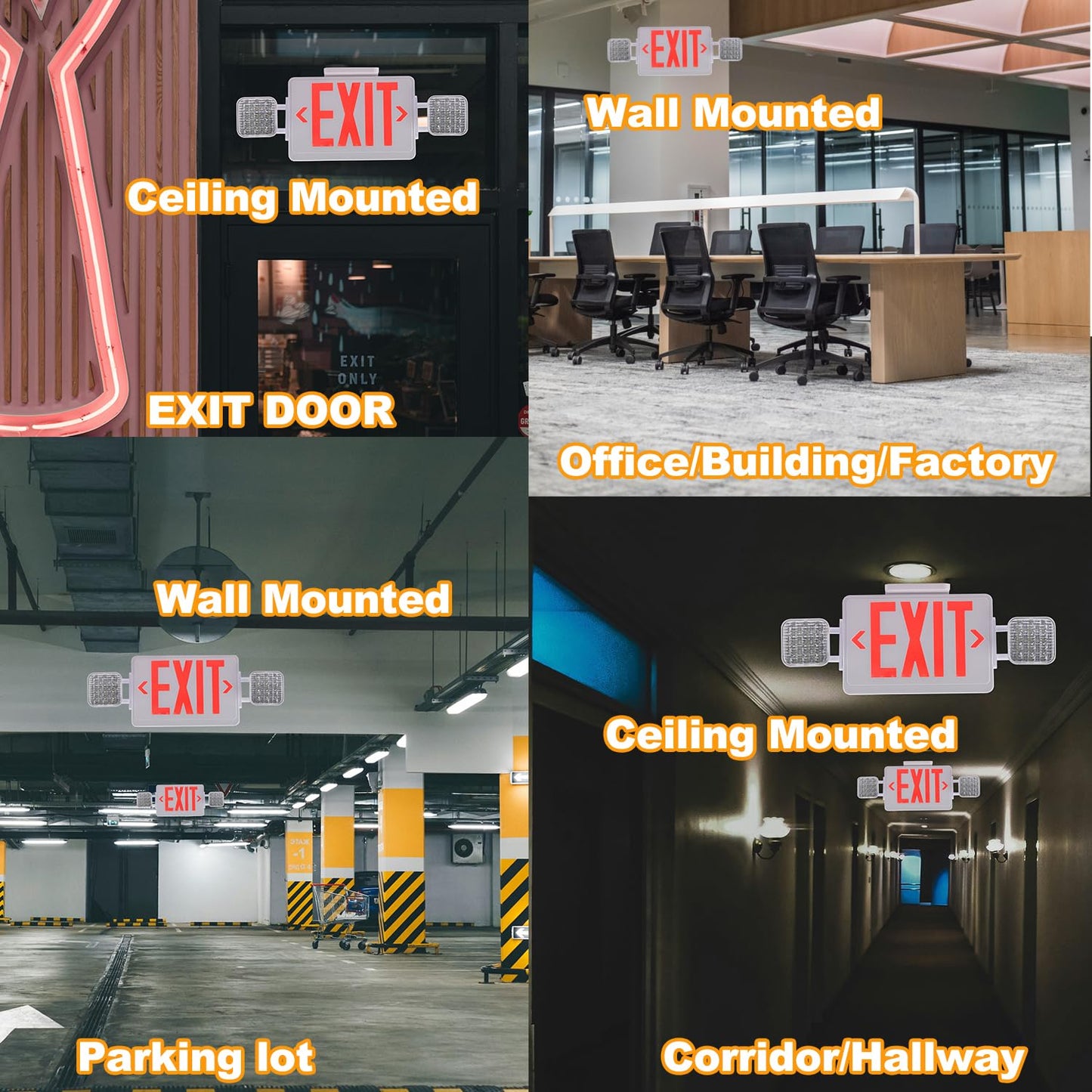 Apmeetlux Red Exit Sign with Emergency Lights, 200lm 3Hours Plug in Exit Sign Battery Backup Lights for Business,Commerical Emergency Lighting Combo UL 924 AC85-277V Double Face