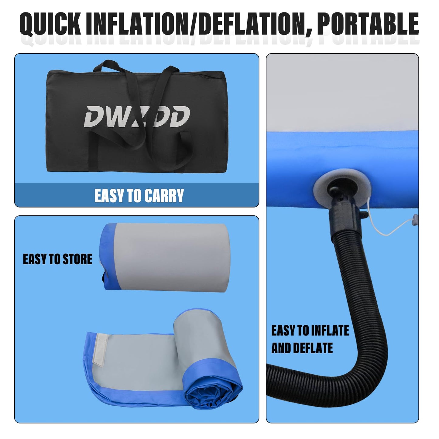 Dwzdd Gymnastics Air Mat 10ft/13ft/16ft/20ft Tumbling Mat Inflatable Gymnastics Tumble Track for Home/Gym/Training/Cheerleading/Water with Electric Pump