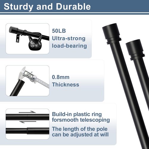Byondeth Adjustable Heavy-Duty Curtain Rods - 28 to 120 Inches | 1 Inch Diameter, Black Finish for Windows